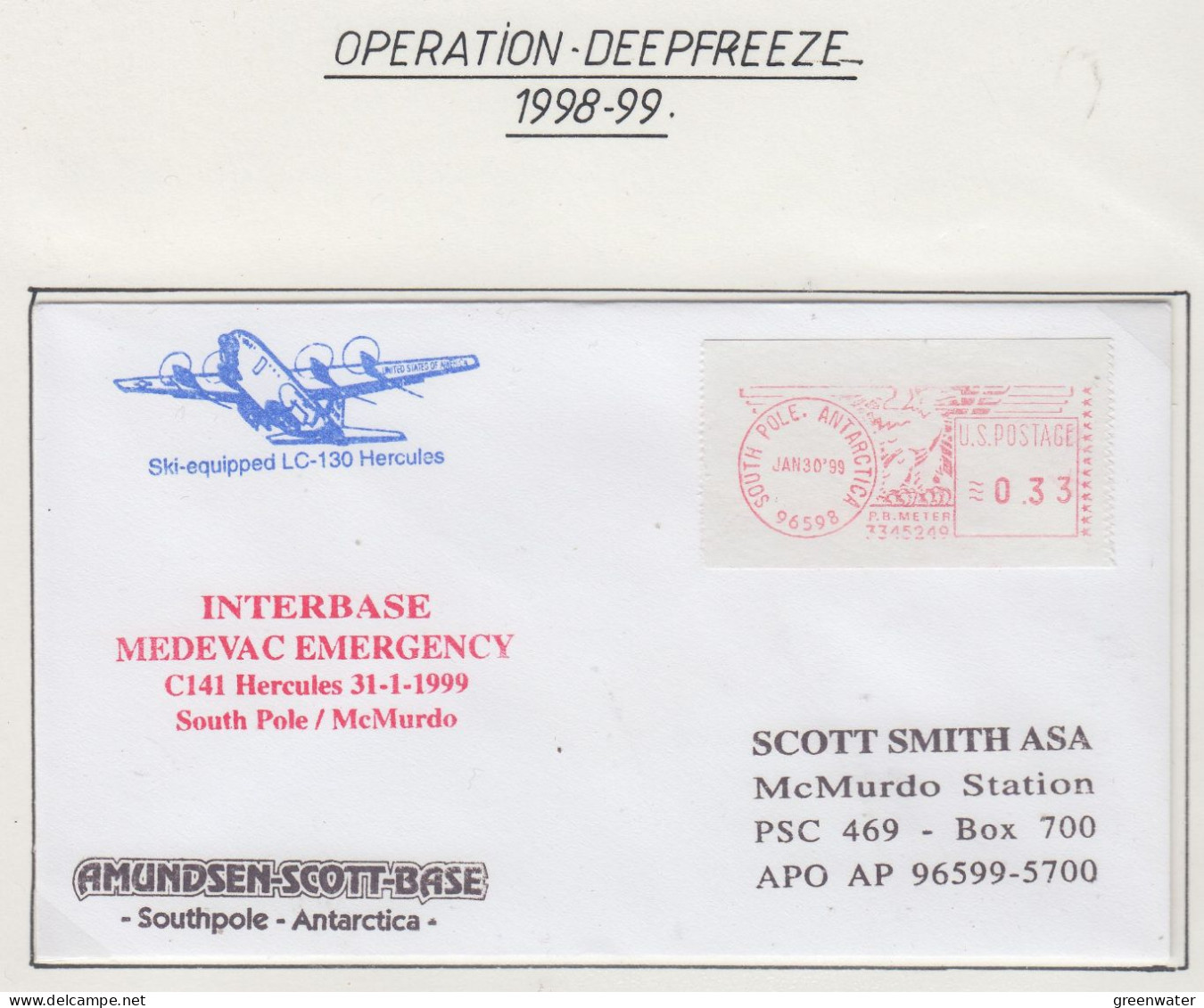 USA  Interbase Medevac Emergence South Pole To McMurdo 31.1.1999 (OD154B) - Vuelos Polares