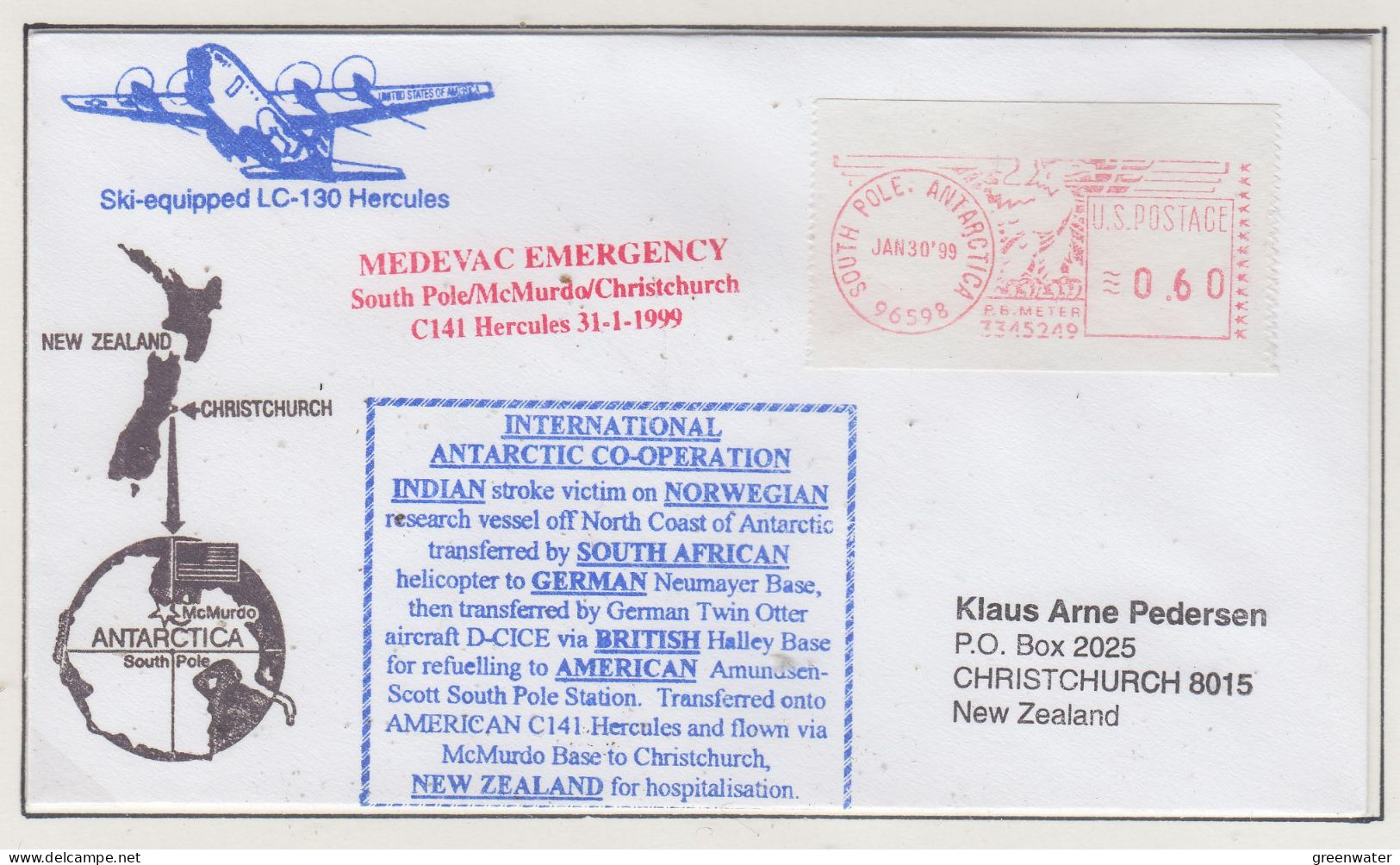 USA  Interbase Medevac Emergence South Pole-McMurdo-Christchurch 31.1.1999 (OD154C) - Voli Polari