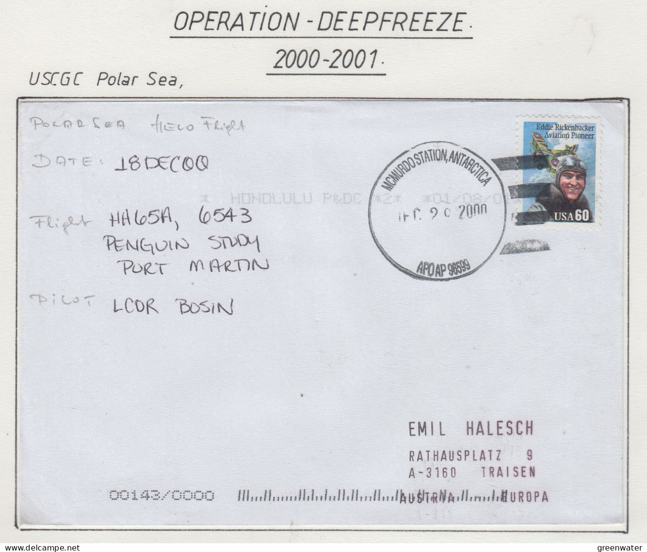 USA  Polar Sea Heli Flight From Antarctic Sea To Port Martin(penguin Study)  DEC 18 2000 (OD156B) - Vuelos Polares