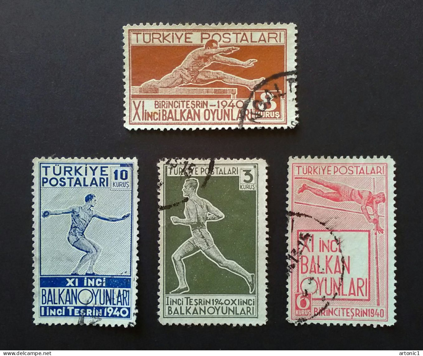 1940 Turkey 11th Balkan Athletic Games / Sports Complete Set Of 4 Postally Used Values - Usati