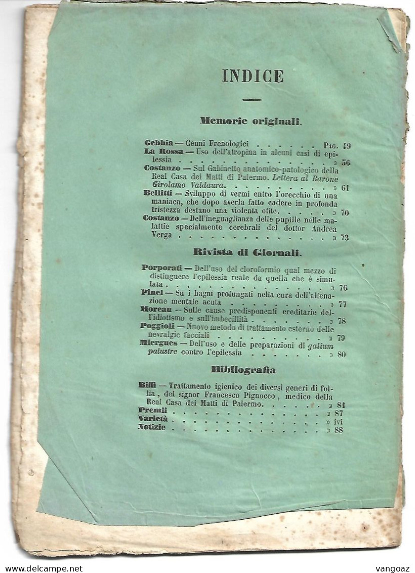 IL PISANI - Giornale Psichiatrico Della Real Casa Dei Matti Di Palermo - Médecine, Biologie, Chimie