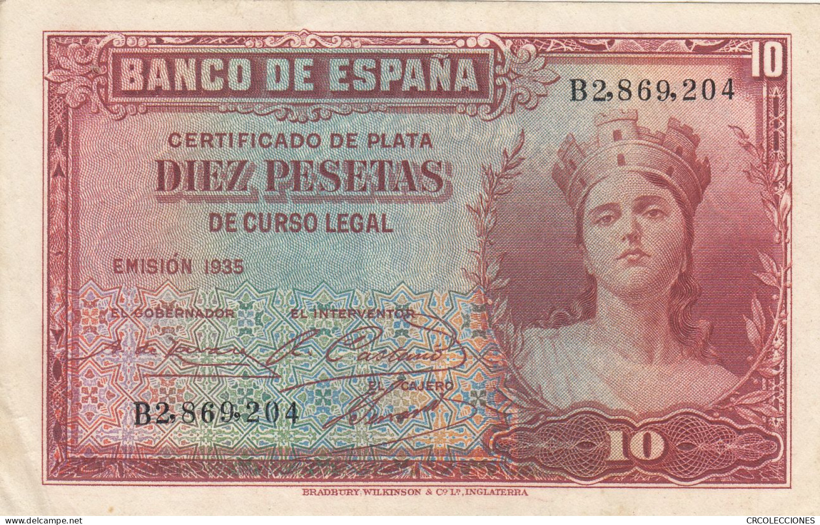 CRBS0776 BILLETE ESPAÑA 10 PESETAS EMISION 1935 MBC - 10 Pesetas