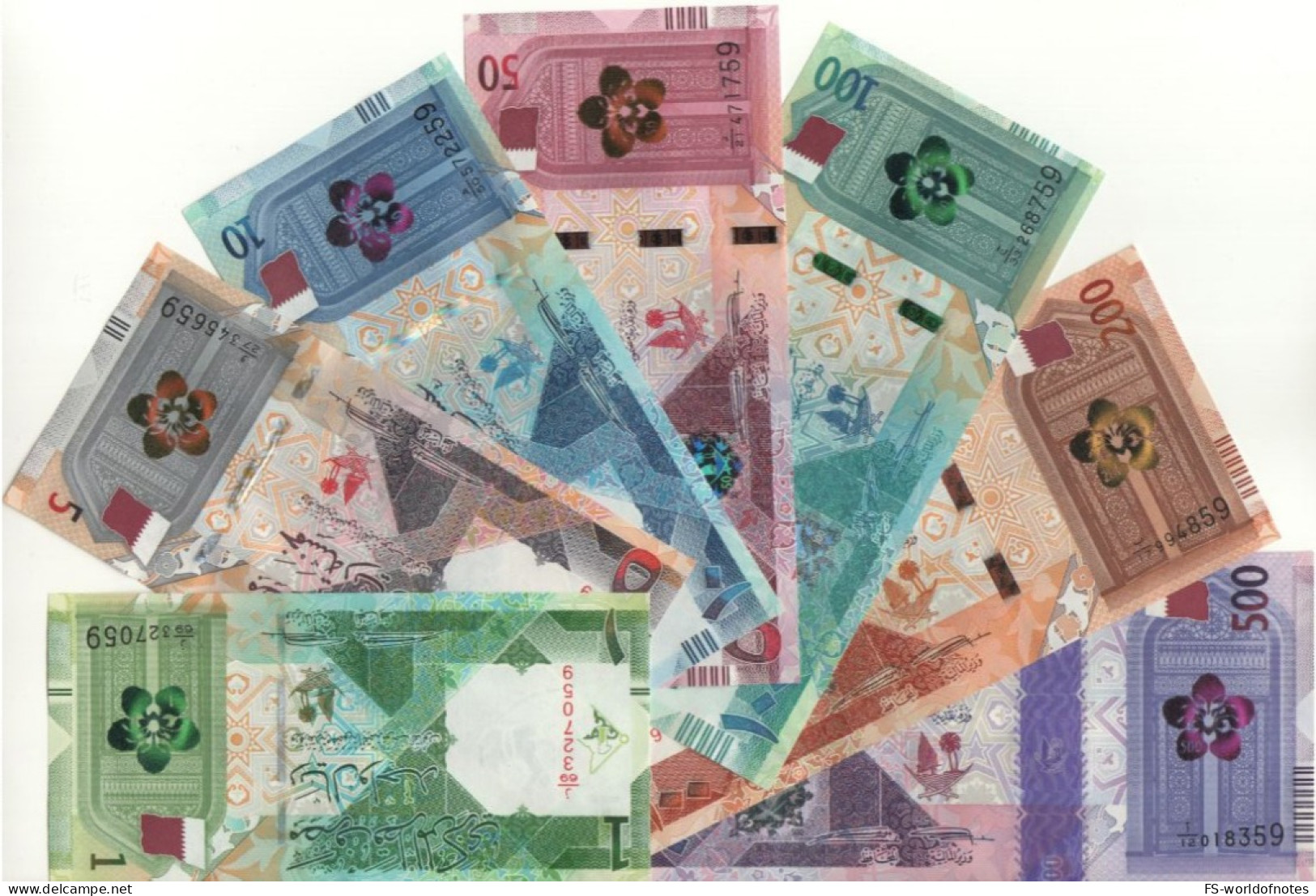 QATAR  Full Set New 1 To 500 Riyals  (7 Values PW32 -PW38   (2020 - 2022)   All Ending With Same Nr.  59 - Qatar