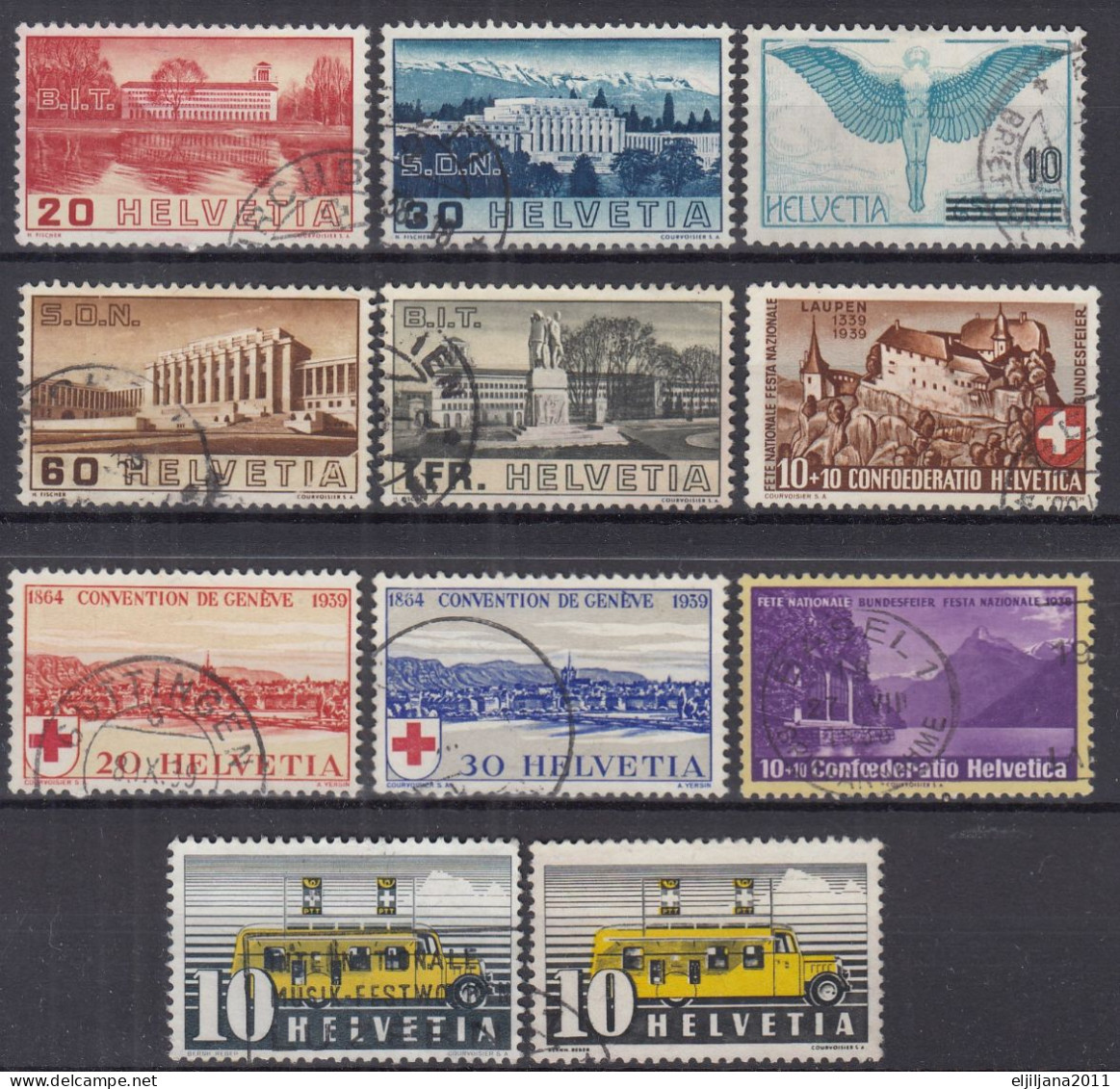 SALE !! 50 % OFF !⁕ Switzerland 1937 - 1938 SVIZZERA - HELVETIA - SUISSE ⁕ Collection / Lot Of 11 Used Stamps ⁕ See Scan - Oblitérés