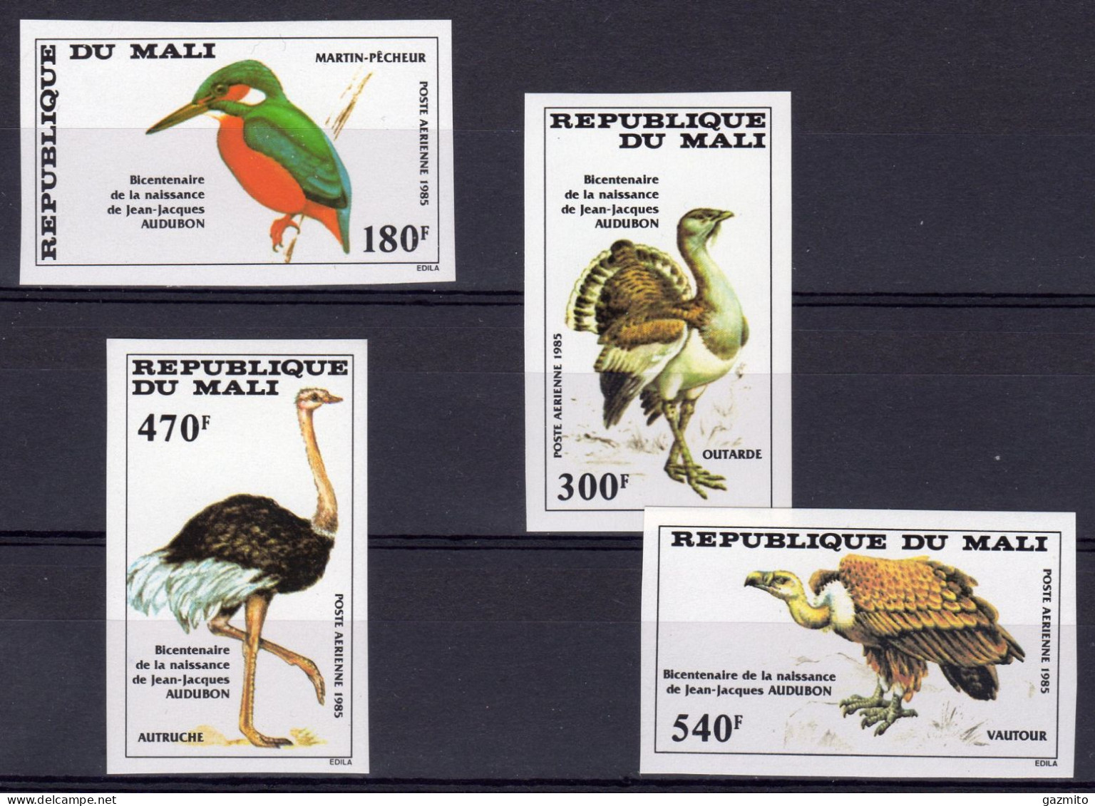 Mali 1985, Birds, Kingfisher, Ostric, Volture, 4val IMPERFORATED - Struzzi