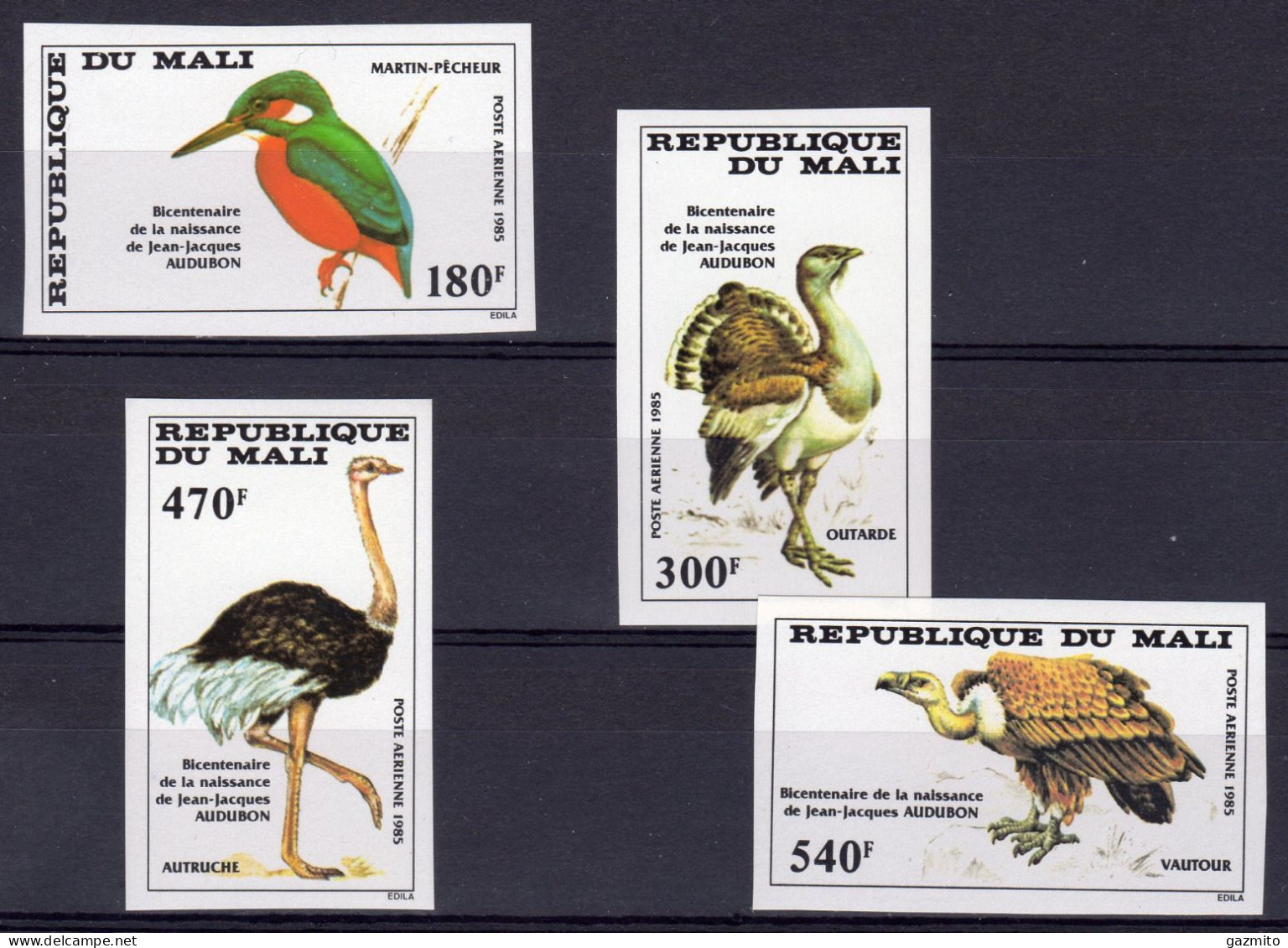 Mali 1985, Birds, Kingfisher, Ostric, Volture, 4val IMPERFORATED - Aigles & Rapaces Diurnes