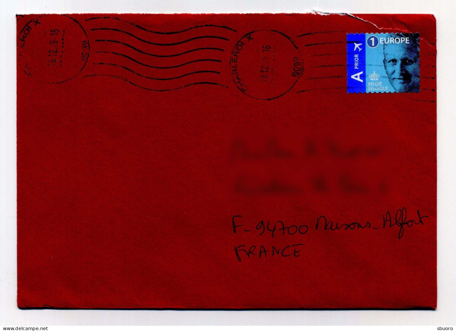 Belgian Definitive Stamp Alone On Cover. Letter From Charleroi (Belgium) To Maisons-Alfort (France) - 2013-... Koning Filip