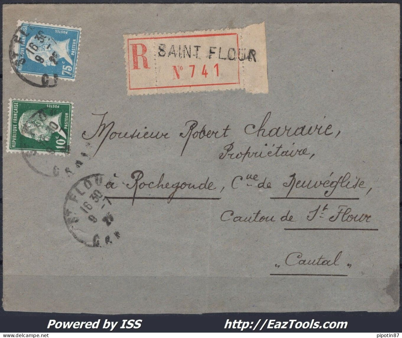 FRANCE N° 170+177 SUR LETTRE RECOMMANDEE ROCHEGOUDE DE SAINT FLOUR DU 09/07/1925 - Cartas & Documentos