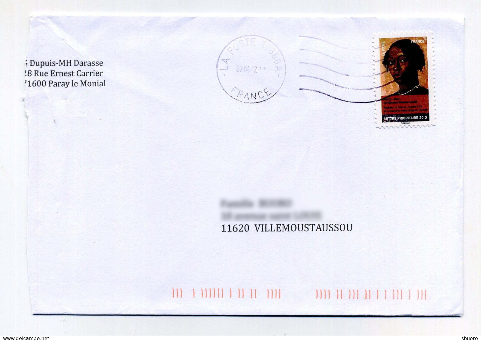Mandy, By Edward Barnard Lintott. French Stamp Alone On Cover. Inland Letter To Villemoustaussou. France 2012 - Cartas & Documentos