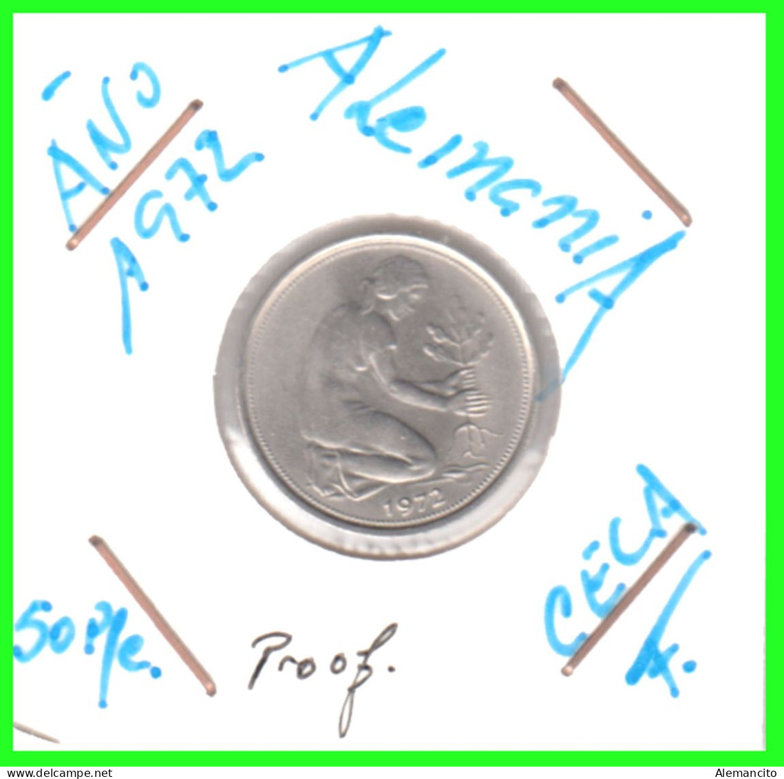 ALEMANIA -DEUTSCHLAND - GERMANY-MONEDA DE LA REPUBLICA FEDERAL DE ALEMANIA DE 50 Pfn. - DEL AÑO 1972 CECA -F - STUTTGART - 50 Pfennig