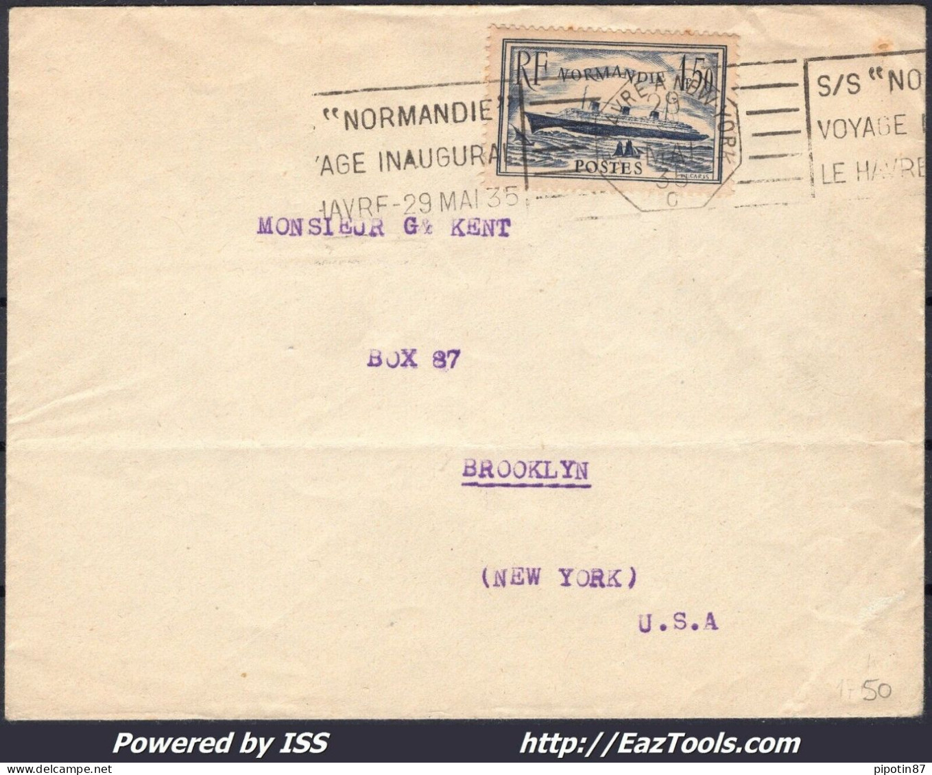 FRANCE N°299 SEUL SUR LETTRE POUR NEW YORK CACHET VOYAGE INAUGURAL DU 29/05/1935 - Briefe U. Dokumente