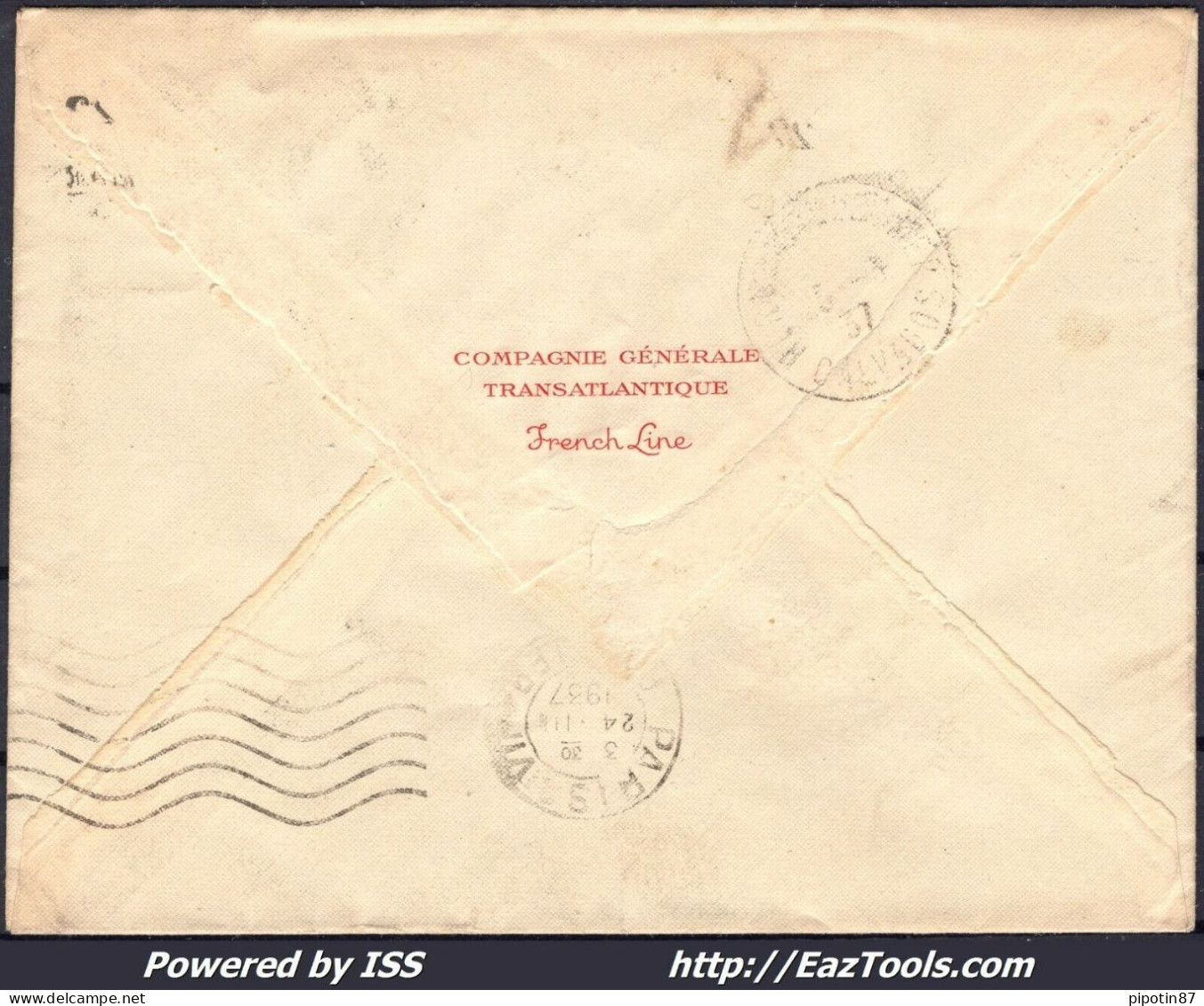 FRANCE N°283 SEUL SUR LETTRE CACHET OCTOGONAL NEW YORK AU HAVRE DU 22/03/1937 - Cartas & Documentos