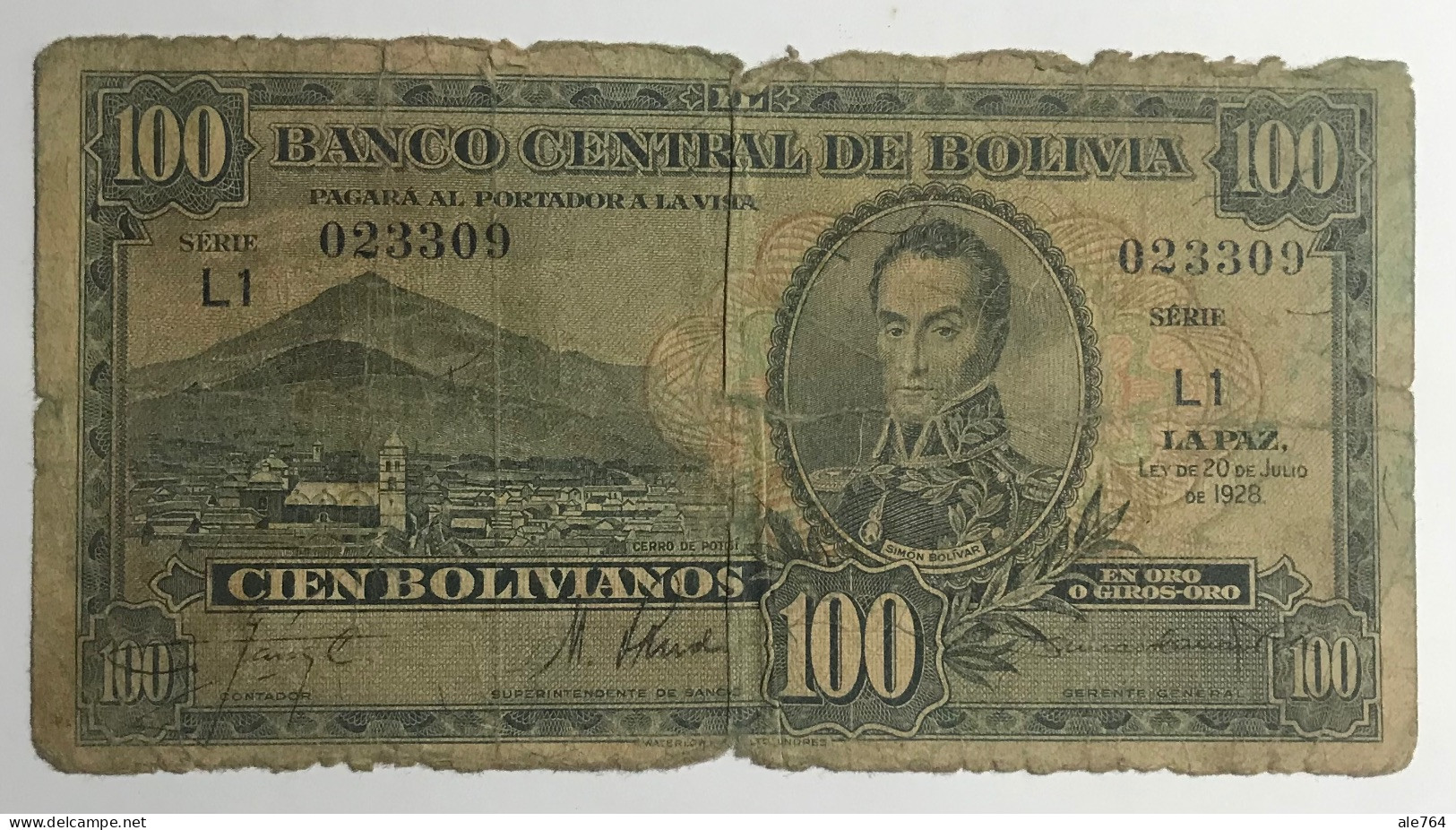 Bolivia Banknote 100 Bolivianos, 1928, P 133, Fine. - Bolivie