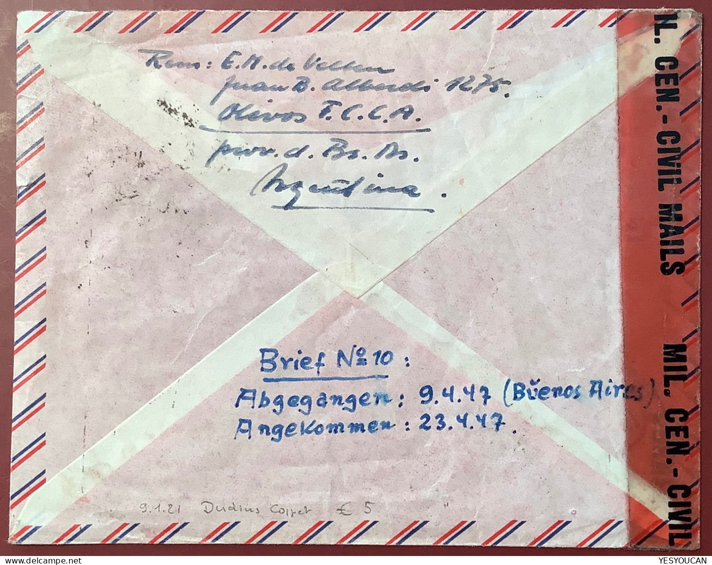 Argentina 1947 “OLIVOS F.C.C.A” Air Mail Censored Cover>Rottach Egern, BRD (Germany Zensur Brief Sheep Mouton Brief - Lettres & Documents