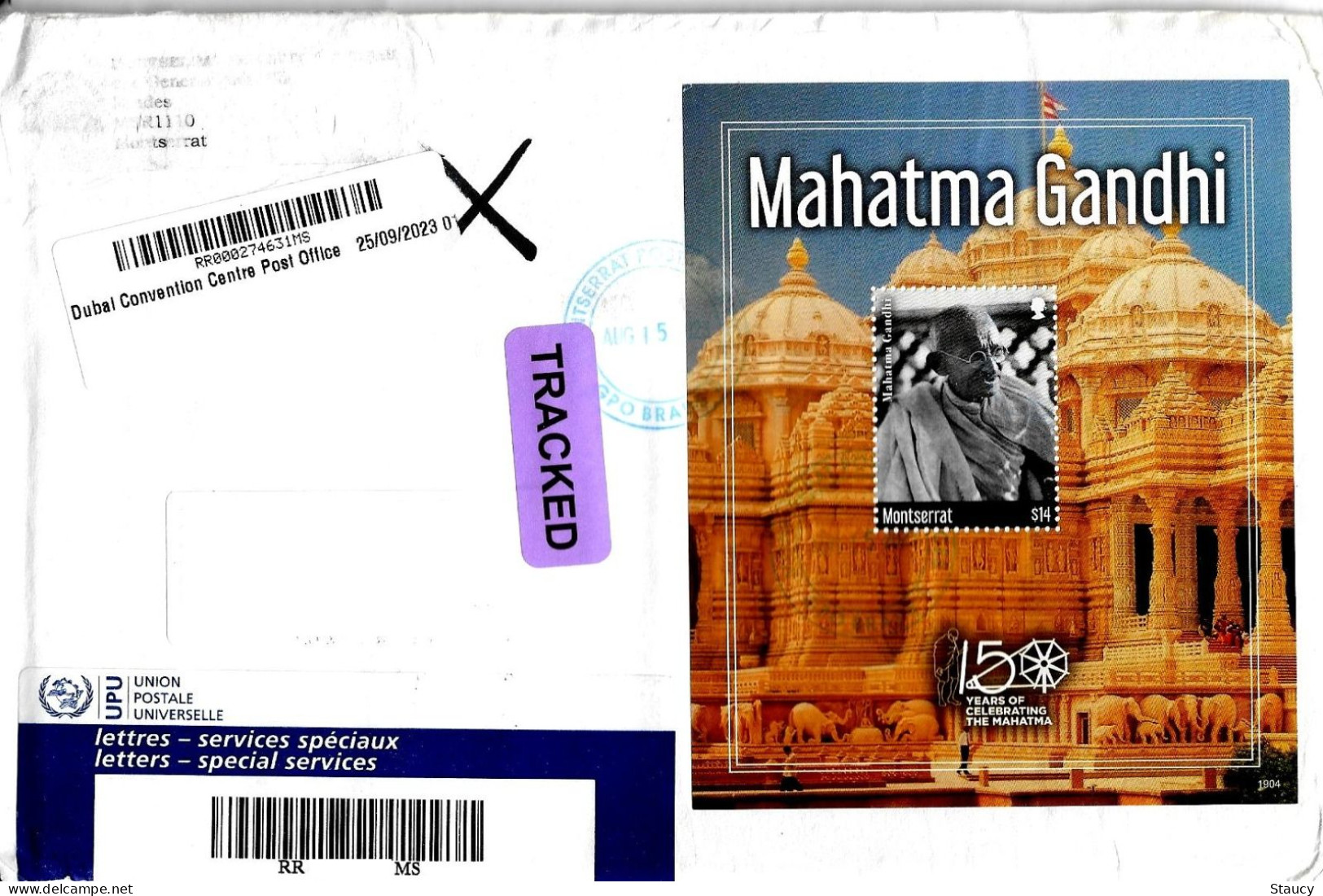 MONTSERRAT MAHATMA GANDHI 150th BIRTH ANNIVERSARY SS REGISTERED TRAVELLED COVER With Tracking As Per Scan - Mahatma Gandhi