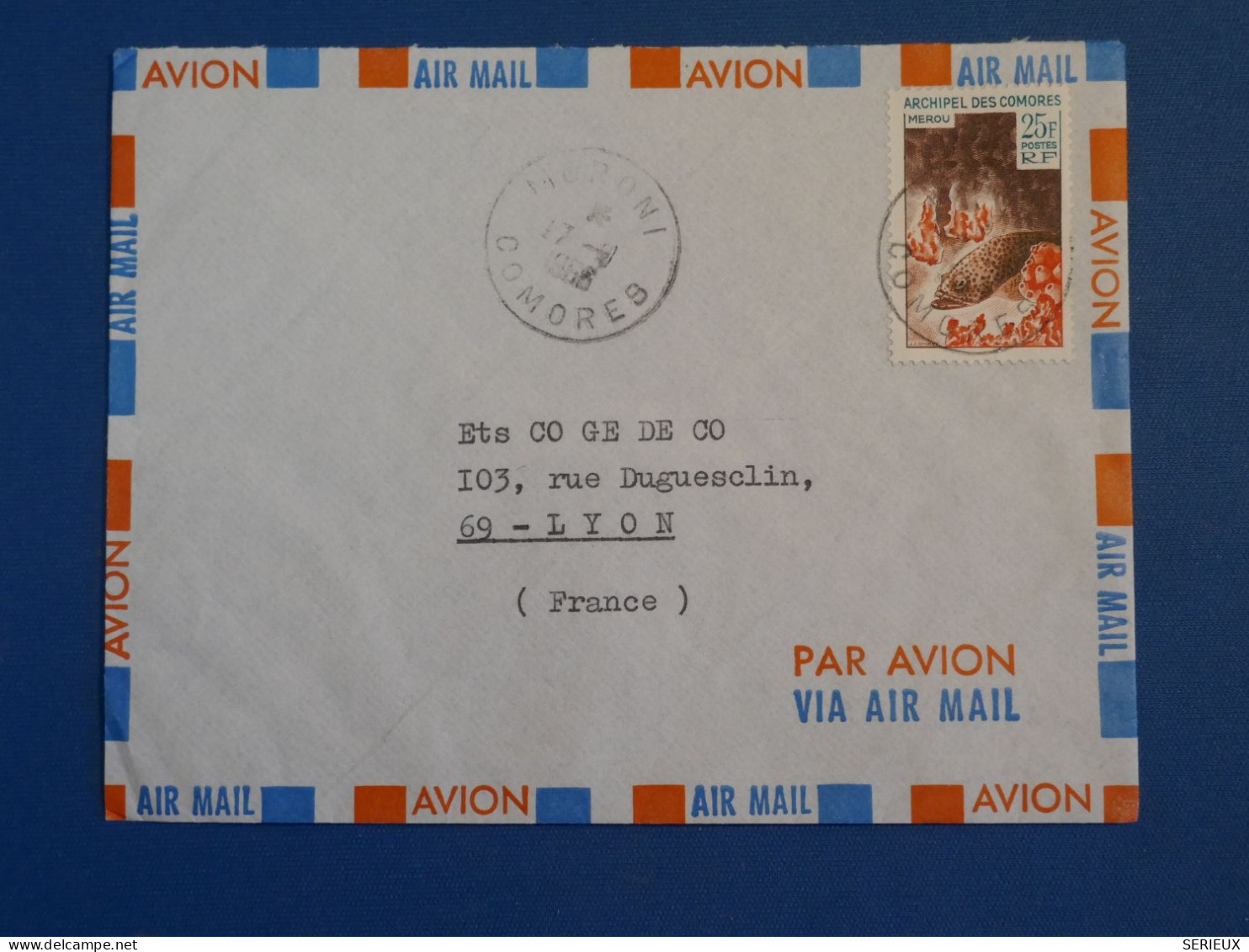 DC2 COMORES   BELLE LETTRE 1966  MORONI A LYON FRANCE +N°38+AFF. INTERESSANT++ - Lettres & Documents