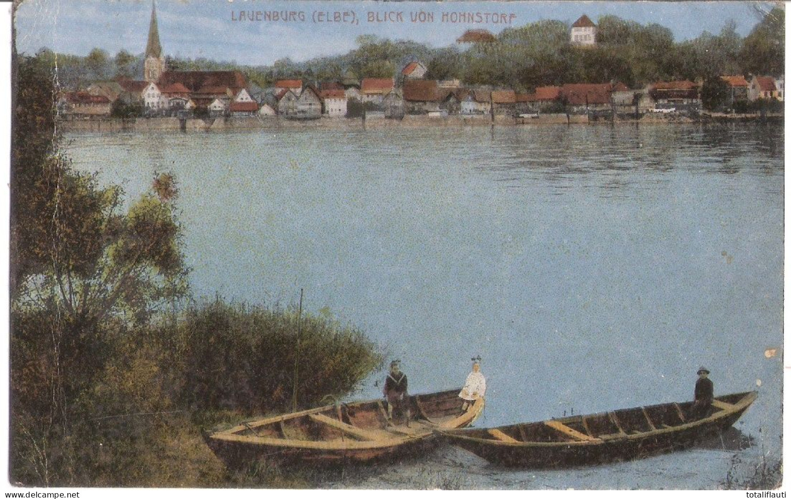 LAUENBURG An Der Elbe Blick Von Hohnstorf Color Boote Am Ufer Idyllisch Gelaufen - Lauenburg