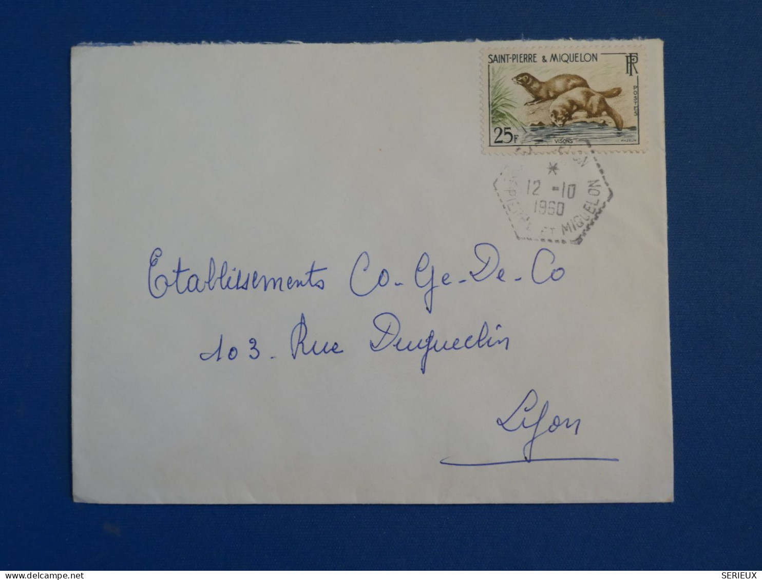 DC2 ST PIERRE  MIQUELON   BELLE LETTRE 1959    A LYON FRANCE +N°361  25F +AFF.HEXAGONAL  INTERESSANT++ - Brieven En Documenten