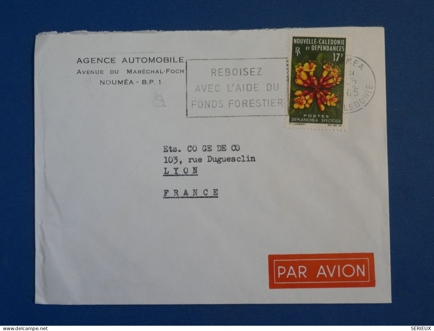 DC2 NOUVELLE CALEDONIE  BELLE LETTRE PRIVEE  1960 NOUMEA  A LYON FRANCE +N°321 17F +AFF. INTERESSANT++ - Covers & Documents