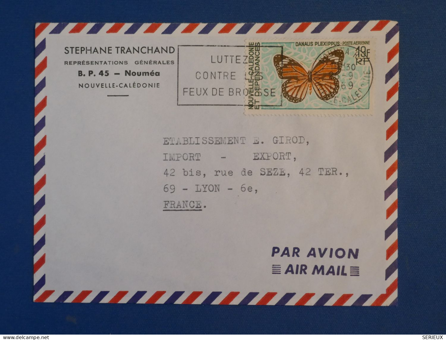 DC2 NOUVELLE CALEDONIE  BELLE LETTRE PRIVEE  1969 NOUMEA  A LYON FRANCE +PA N°92  19F +AFF.  INTERESSANT++ - Cartas & Documentos