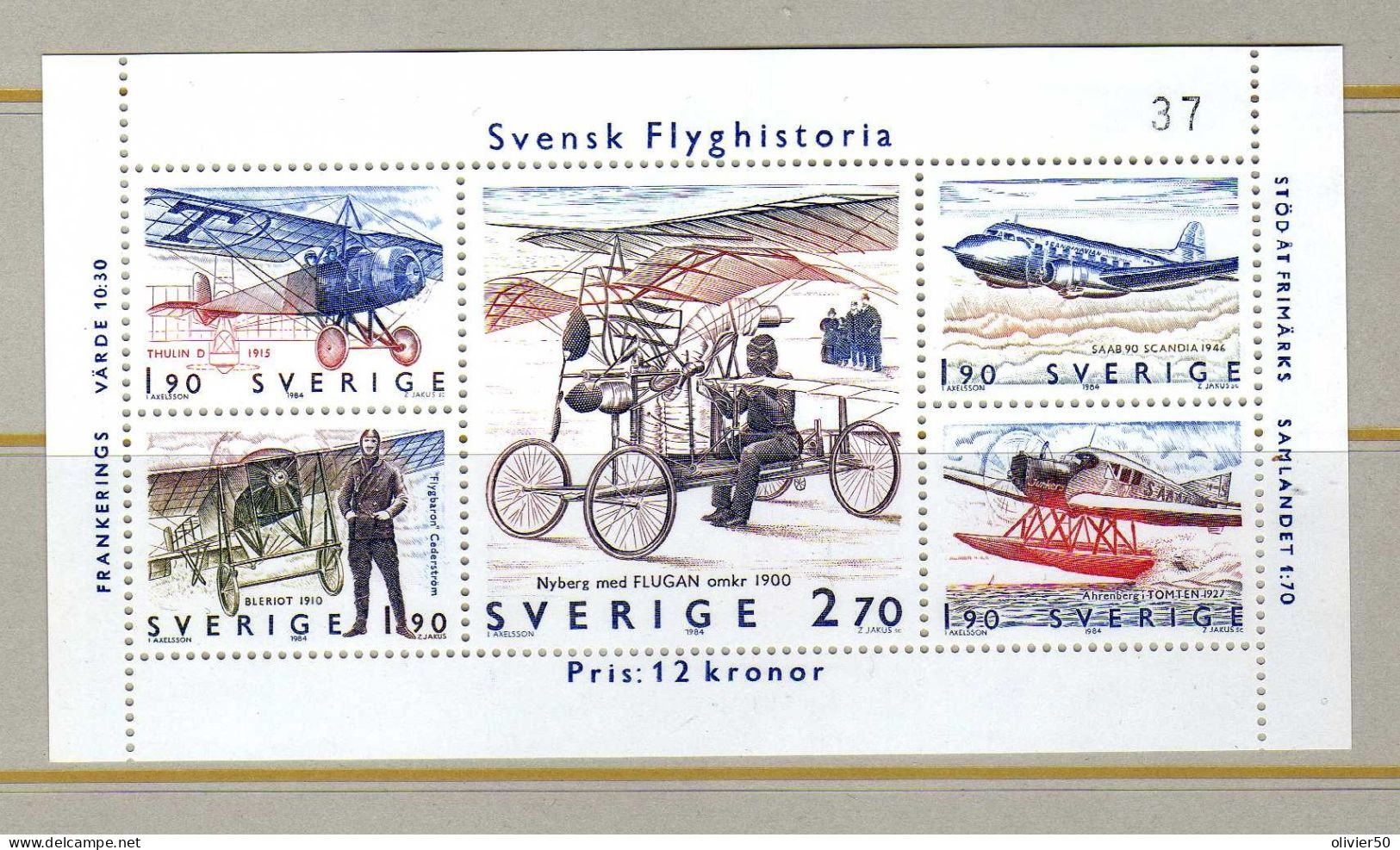 Suede (1984)  - BF  Histoire De L'Aviation Suedoise   -  Neufs** - MNH - Blocks & Sheetlets