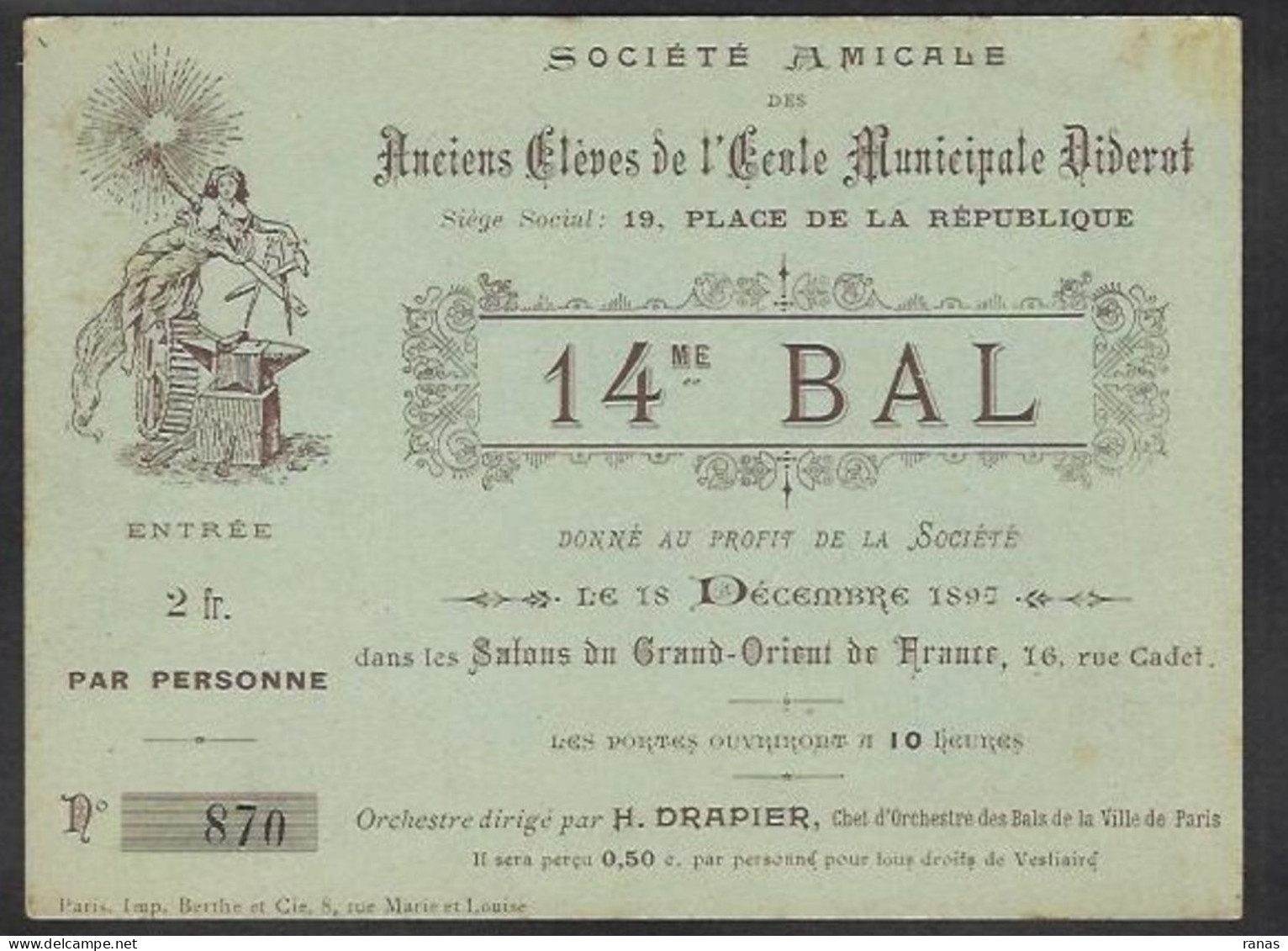 Carton Ancien Franc Maçonnerie Maçonnique Masonic Franc Maçon 1897 Grand Orient De France - Philosophie & Pensées