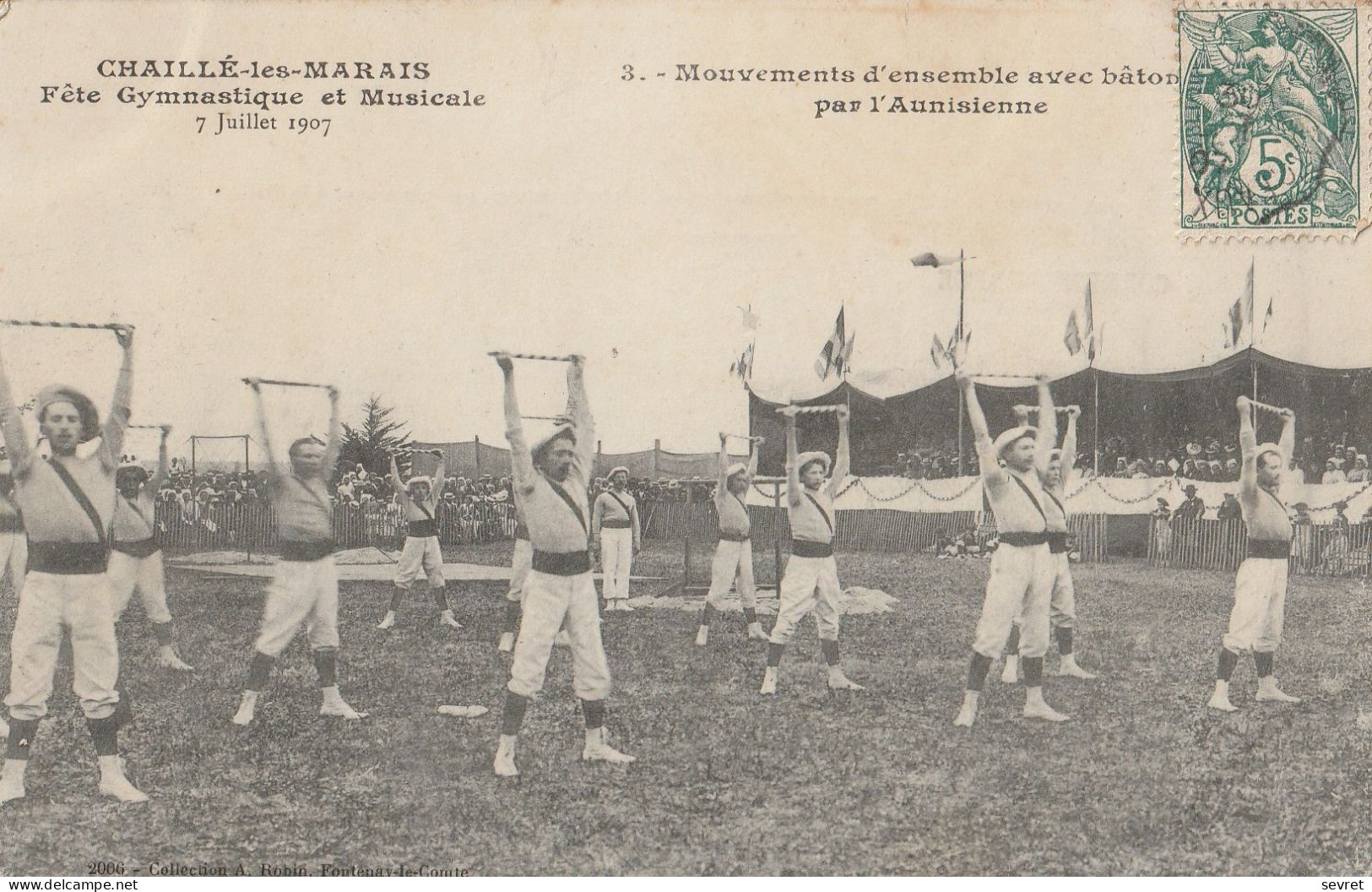 CHAILLE LES MARAIS. - Fête Gymnastique Et Musicale 7 Juillet 1907. Mouvement D'ensemble Avec Batons Par L' Aunisienne - Chaille Les Marais