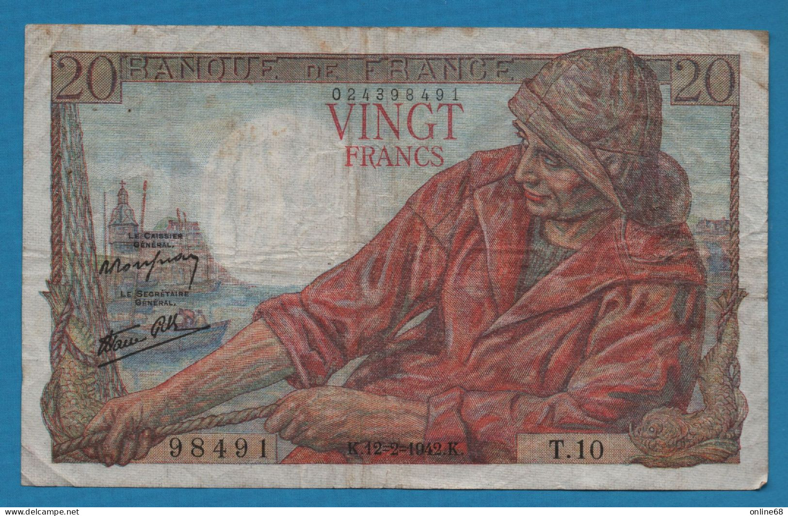 FRANCE 20 FRANCS 12.02.1942 # T.10 P# 100, Fay# 13/1 Pêcheur - 20 F 1942-1950 ''Pêcheur''