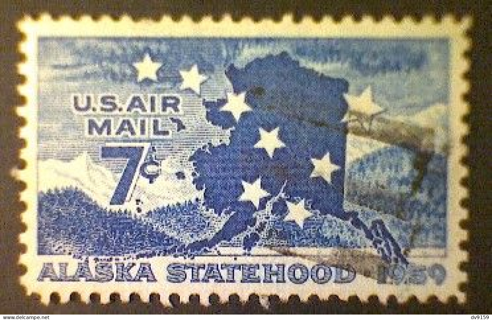 United States, Scott #C53, Used(o), 1959, Alaska Statehood, 7¢, Dark Blue - 2a. 1941-1960 Usati