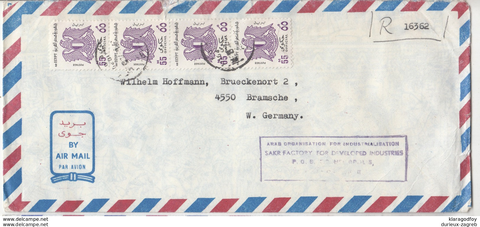 Arab Organisation For Industrialisation Official Air Mail Letter Cover Travelled Registered 19?? To Germany B190922 - Dienstmarken
