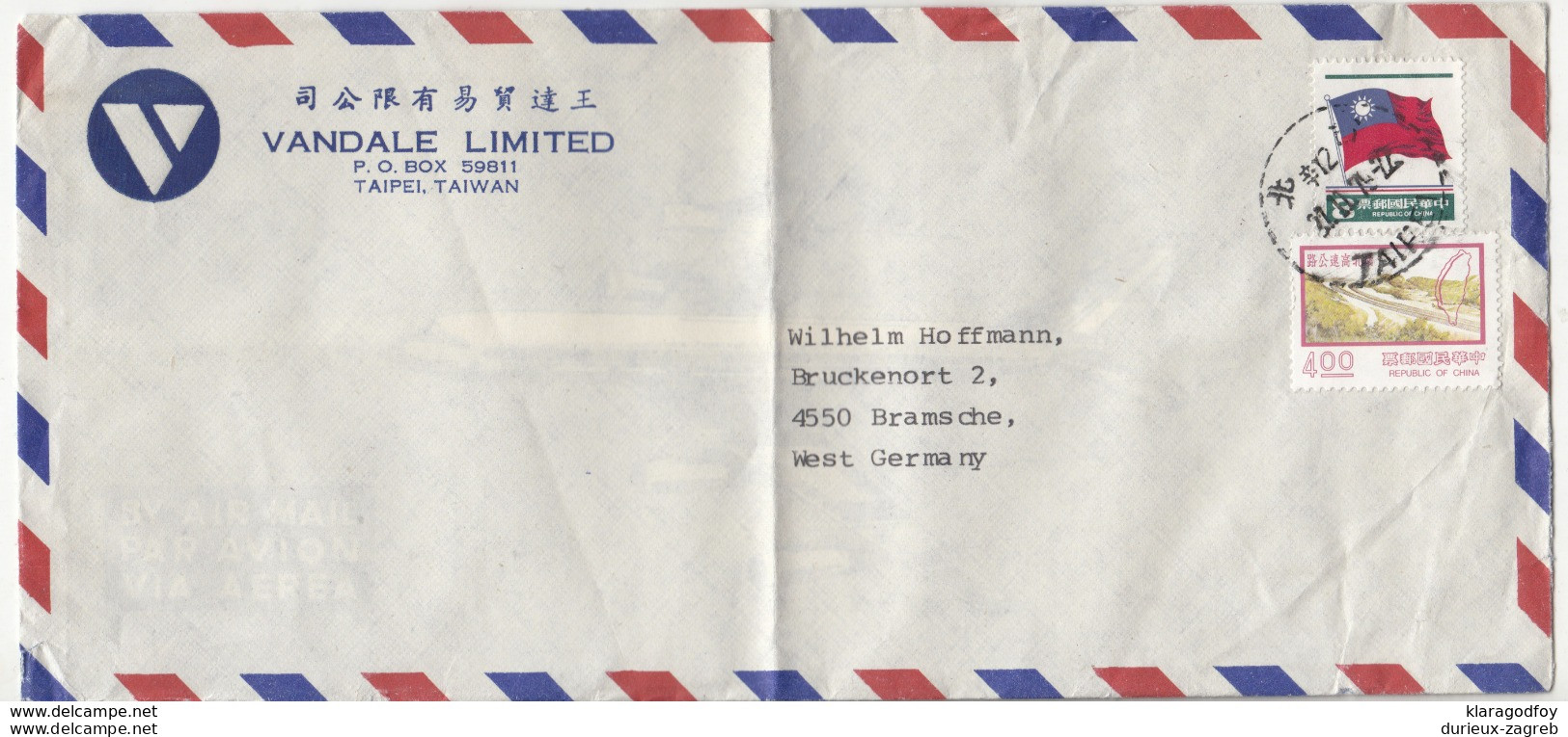 Vandale Limited Taipei Company Air Mail Letter Cover Travelled 197? To Germany B190922 - Brieven En Documenten