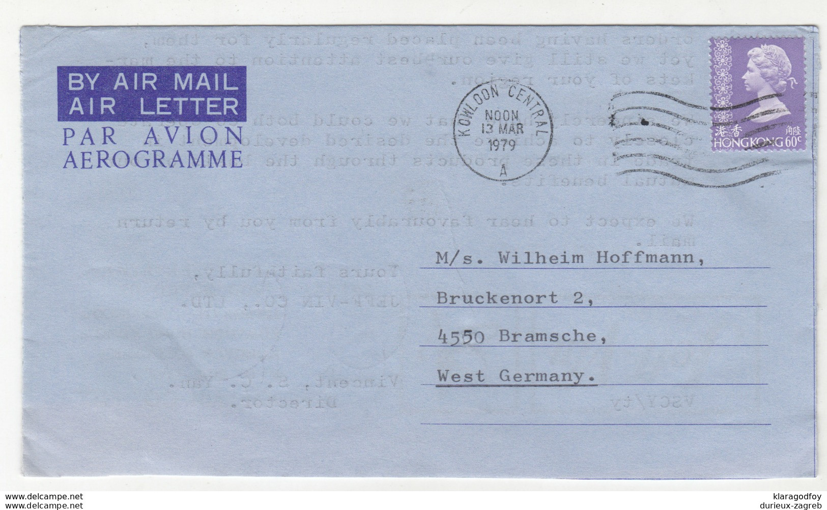 Hong Kong Aerogramme Travelled 1979 To Germany B190922 - Briefe U. Dokumente
