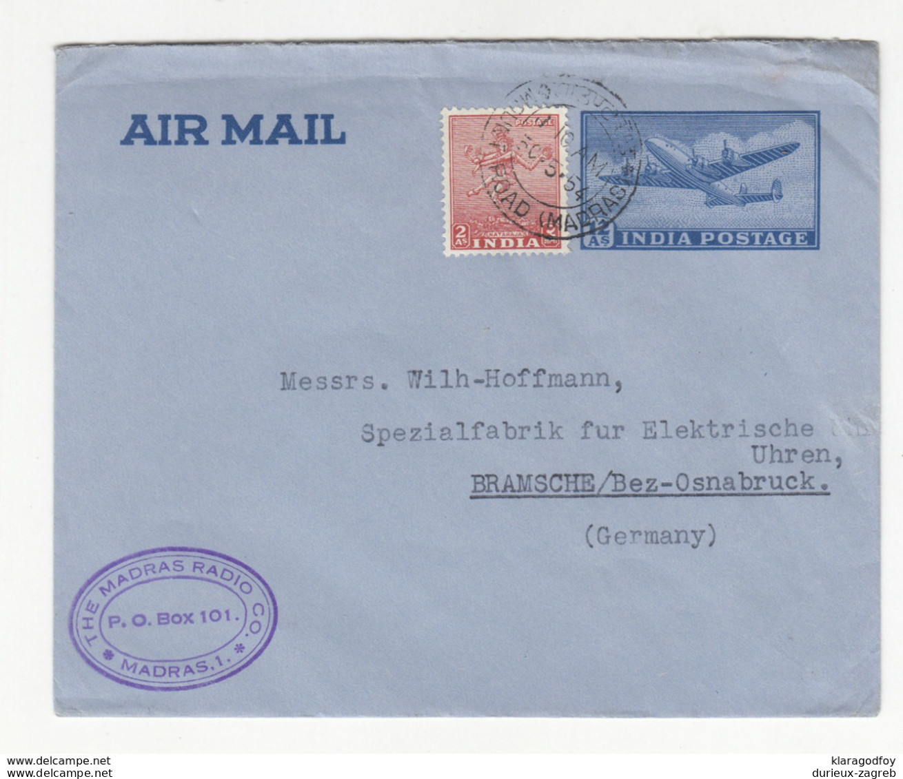 India Postal Stationery Aerogramme Travelled 1954 To Germany B190922 - Airmail