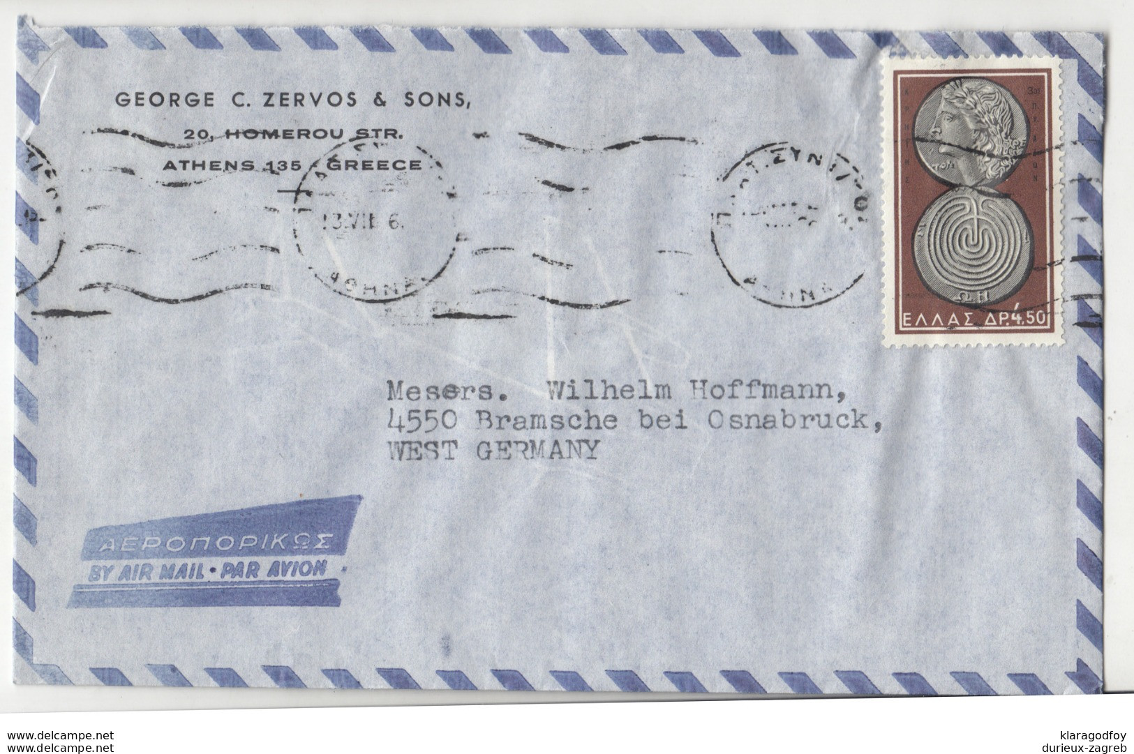 George C. Zervos & Sons 2 Company Air Mail Letter Covers Travelled 1966 To Germany B190922 - Cartas & Documentos