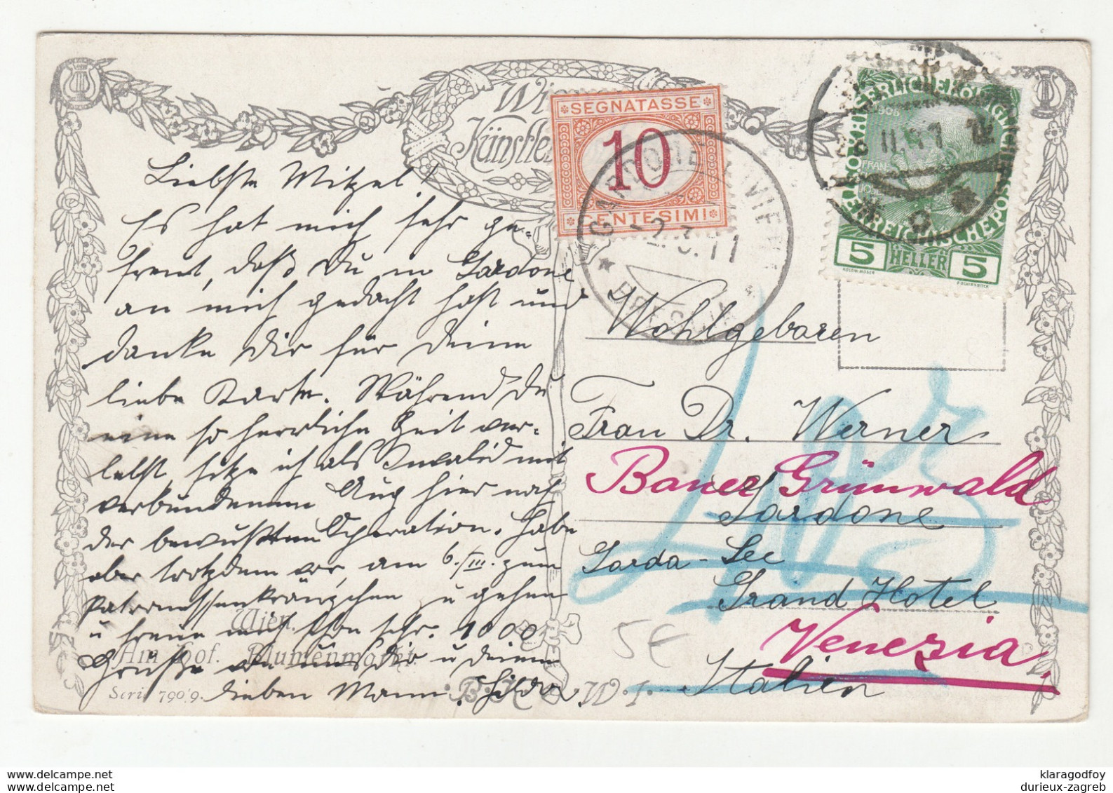 Postage Due - Porto Stamp Segnattase Gardone Riviera On Wien Postcard 1911 B190715 - Taxe