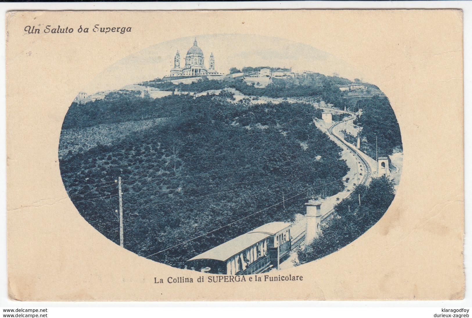 Sassi&ndash;Superga Tramway With Basilica Of Superga In Distance Old Postcard Travelled 1926 To Spalato (Split) B170203 - Transport