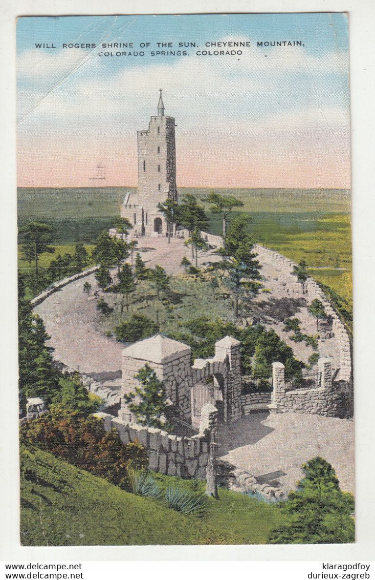 Will Rogers Shrine Of The Sun, Cheyenne Mountain Old Postcard Posted 1943 Pueblo Pmk B210610 - Colorado Springs