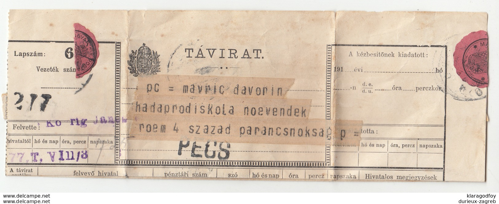 Hungary, Távirat Telegraph Sent From Pécs 191? B180710 - Telegrafi