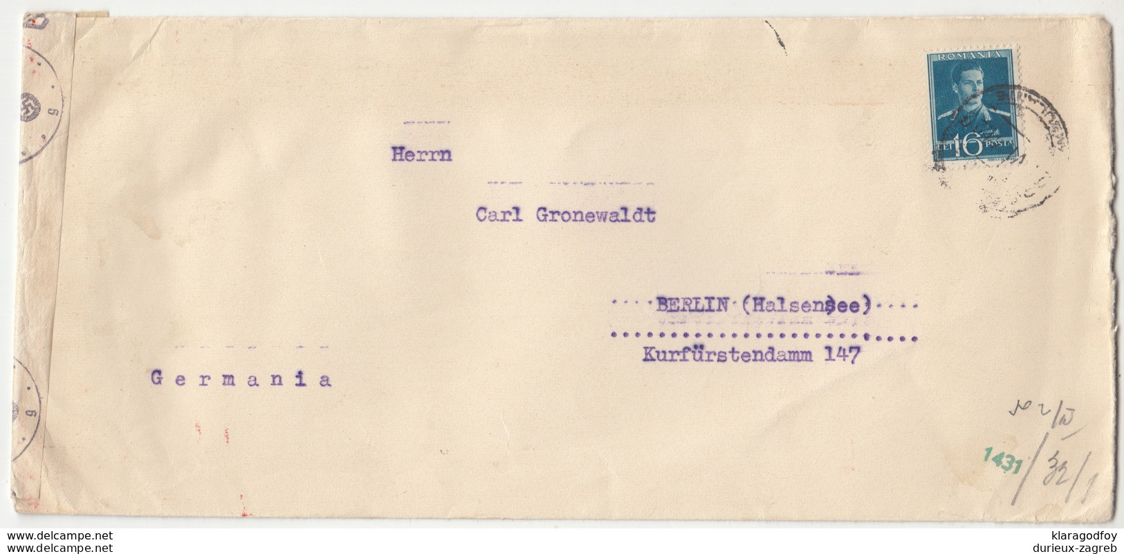 Romania Djabourov Bucuresti Company Letter Cover Travelled 194? To Berlin - CENSORED B181020 - Lettres 2ème Guerre Mondiale