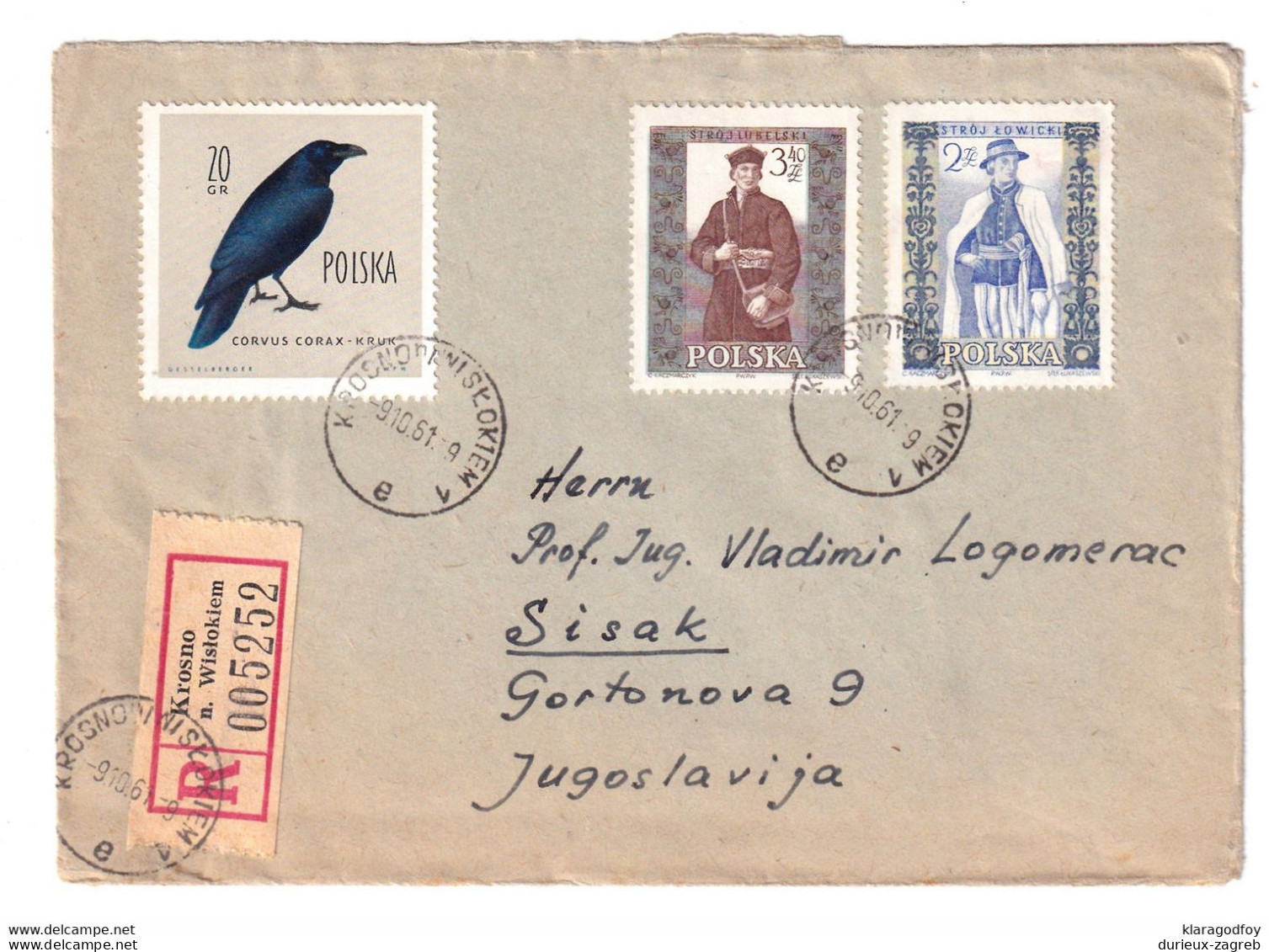 Poland Letter Cover Posted Registered 1961 Krosno To Sisak B201110 - Briefe U. Dokumente