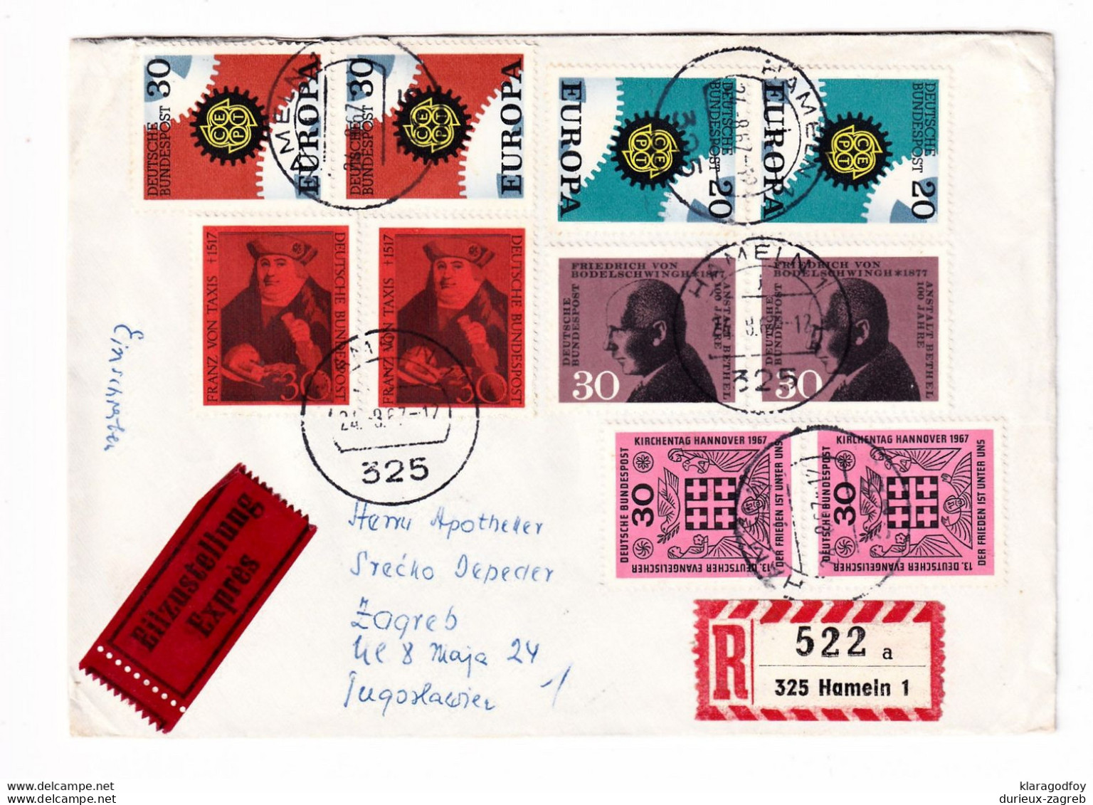 Germany Europa-CEPT Stamps On Letter Cover Posted Reigstered 1967 Hameln To Zagreb B201110 - 1967