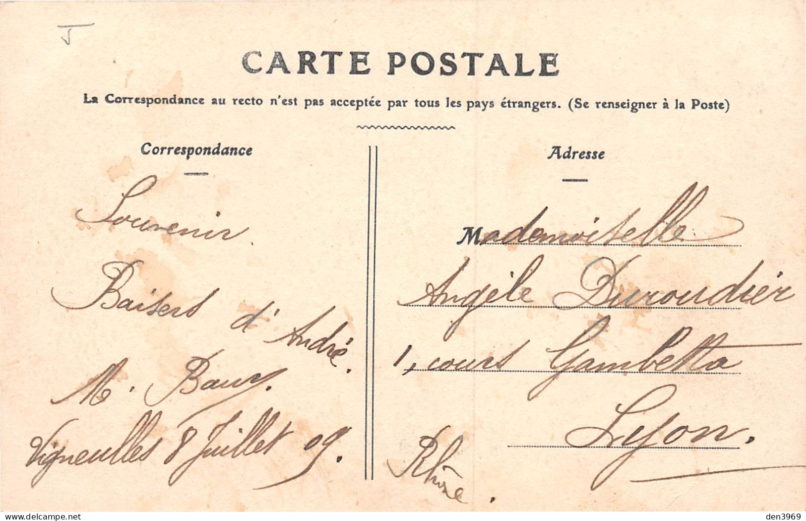 VIGNEULLES-les-Hattonchatel (Meuse) - La Mairie - Voyagé 1909 (2 Scans) Mlle Angèle Duroudier, 1 Cours Gambetta, Lyon - Vigneulles Les Hattonchatel