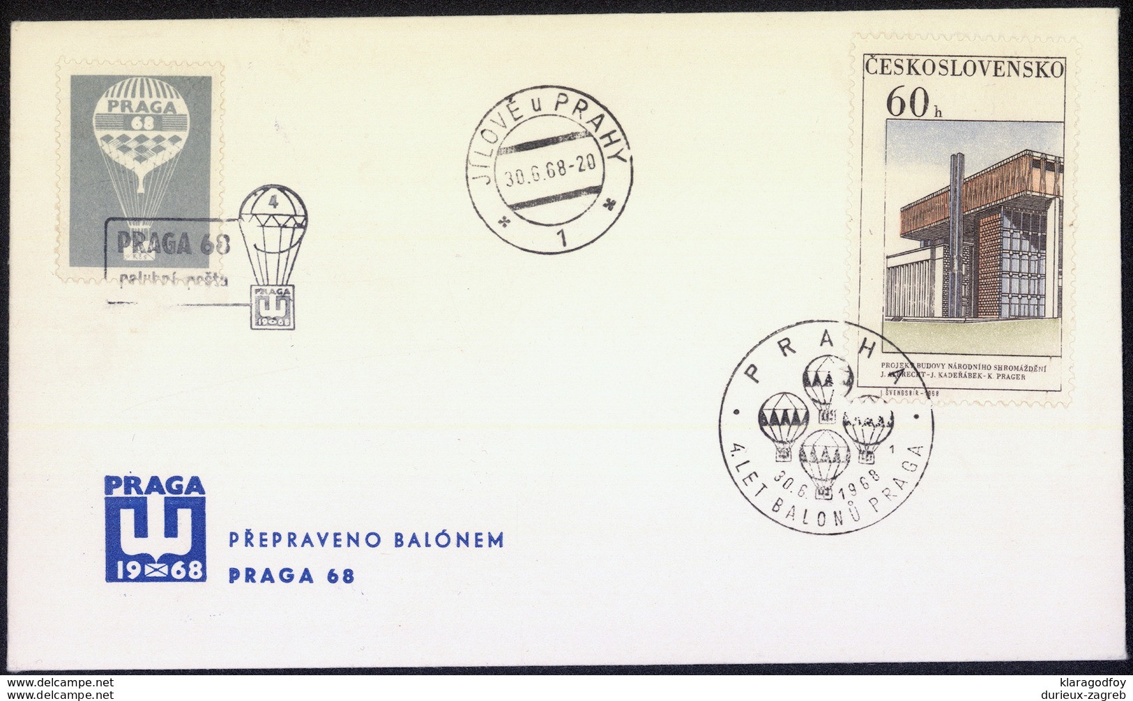 Czechoslovakia, Baloon Post Travelled 1968 Jílové U Prahy Pmk B170410 - Luchtpost