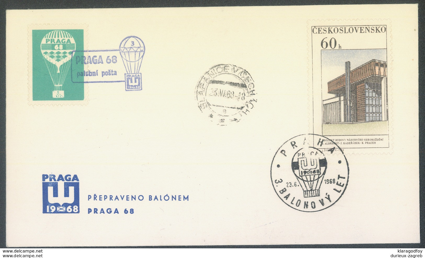 Czechoslovakia, Baloon Post Travelled 1968 &Scaron;lapanice V &#x10C;echach Pmk B170410 - Luftpost