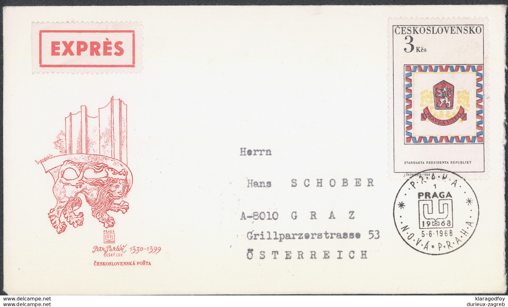 Czechoslovakia, Petr Parlé&#x159; Illustrated Letter Cover Express Travelled 1968 Karlovy Vary To Graz B170410 - Brieven En Documenten