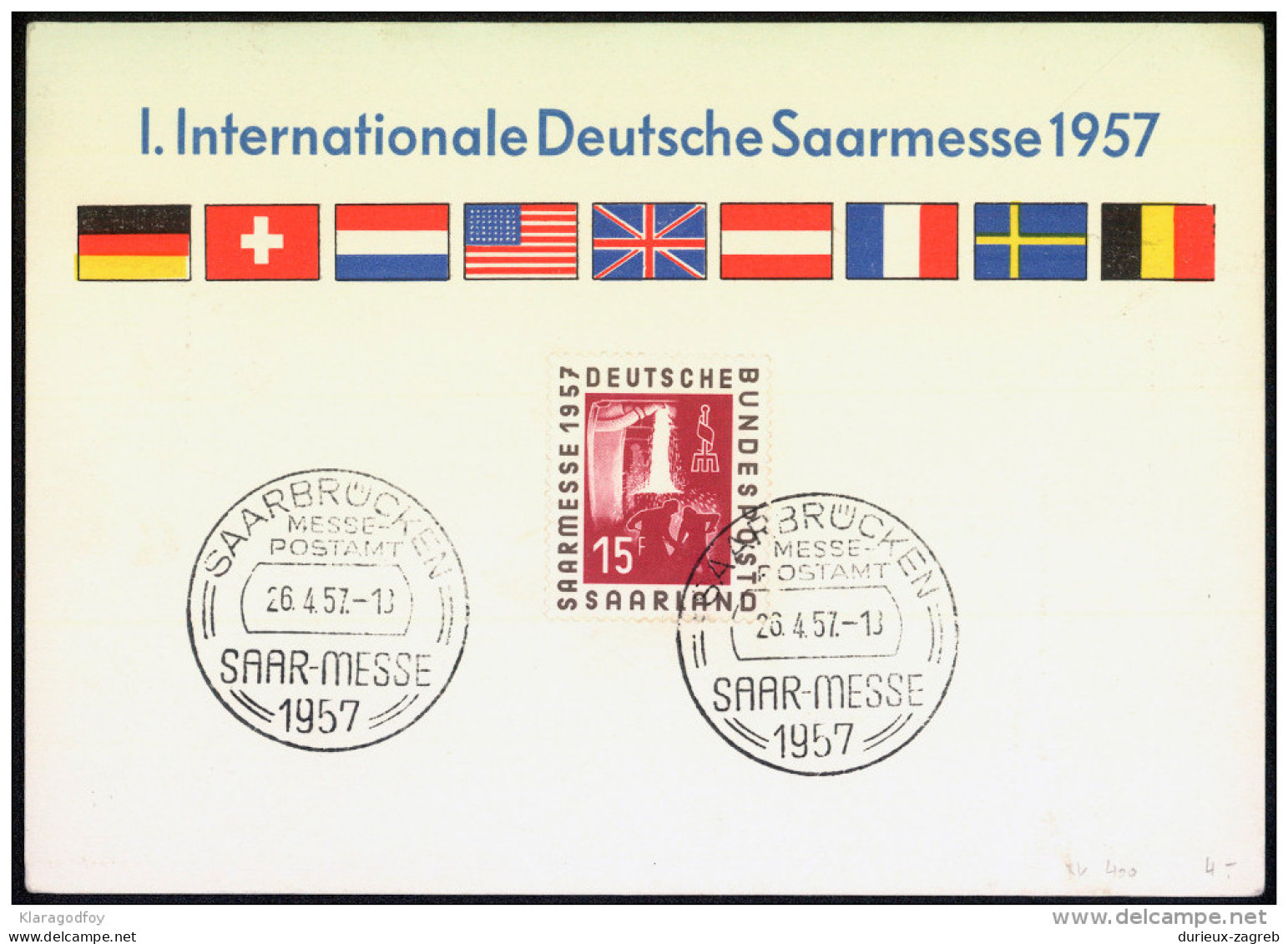 Saarland 1957 Special Card And Postmark 1st International Fair Bb150921 - Maximum Cards