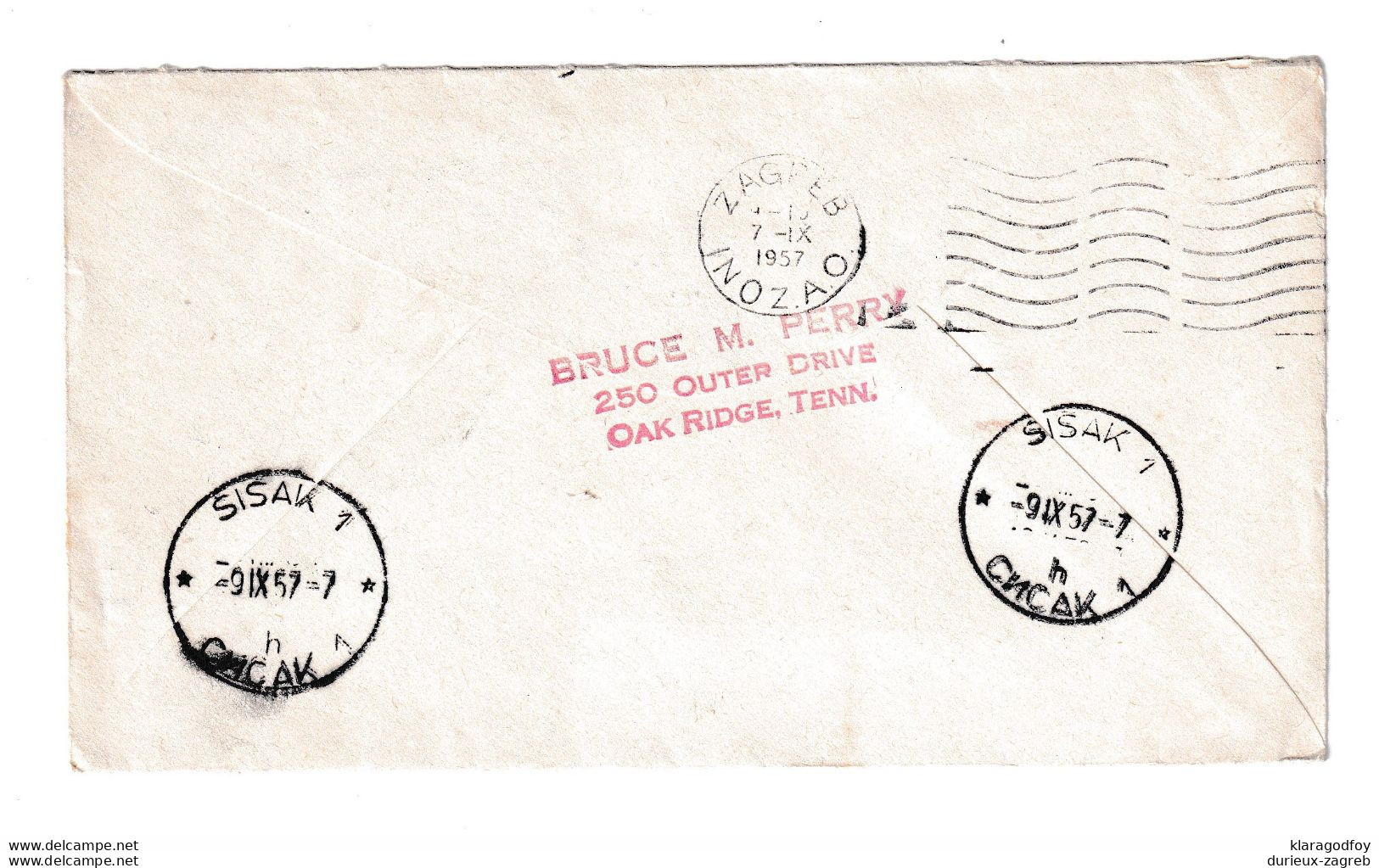 US Postal Stationery Letter Cover Posted 1957 Oak Ridge To Sisak, Croatia - Uprated 1 Block Of 4 B210112 - 1941-60