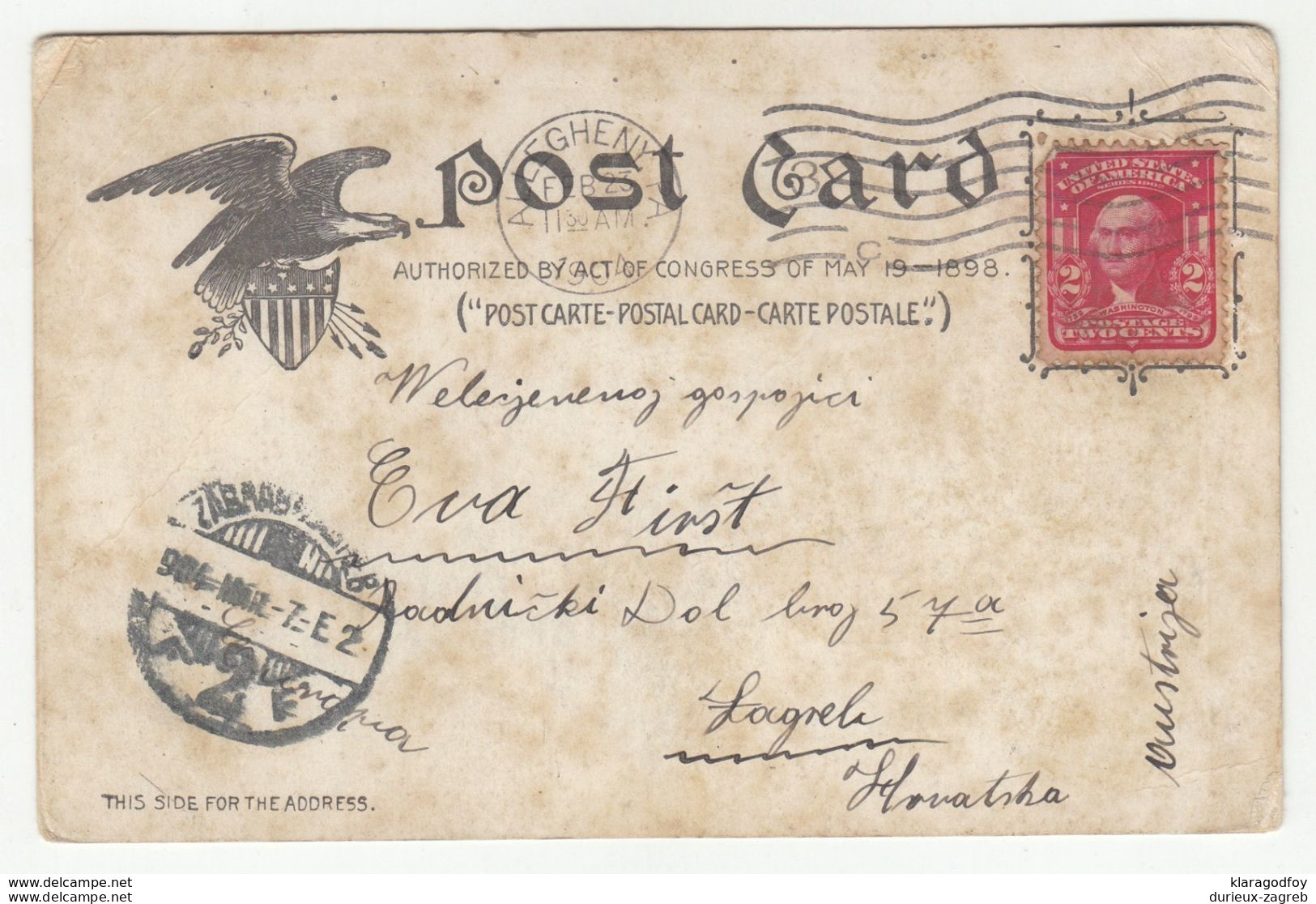 Pittsburgh Bank For Savings Old Postcard Posted 1904 To Zagreb Croatia Bb200701 - Pittsburgh