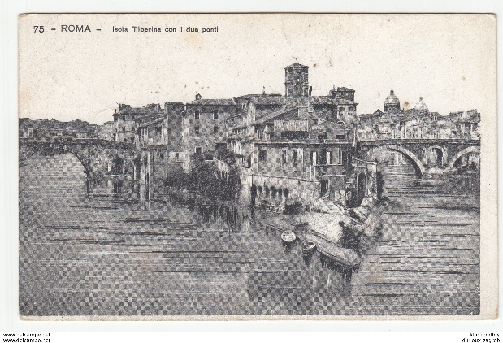 Roma Isola Tiberina Con I Due Ponti Old Unused Postcard B200225 - Bruggen