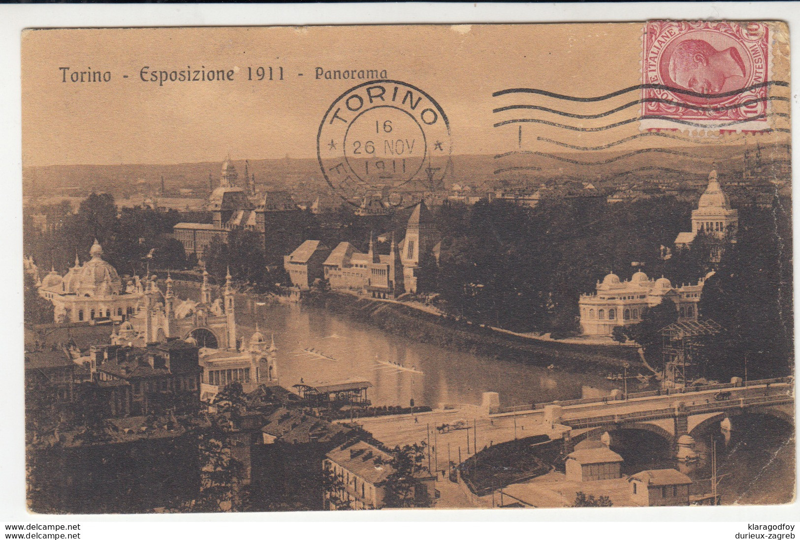 Torino - Esposizione 1911 - Panorama Old Postcard Posted 1911 B200225 - Fiume Po